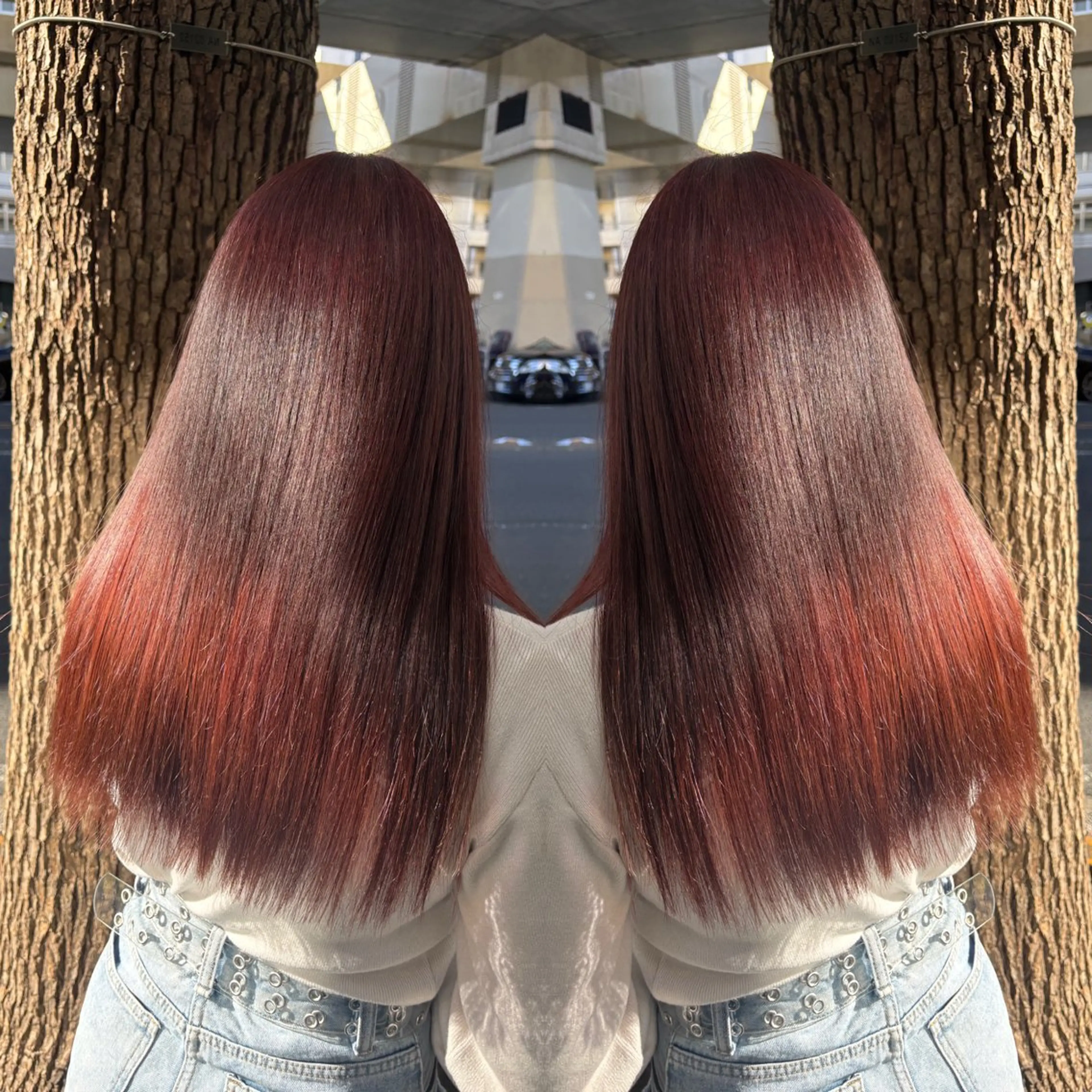 ロング カラー カット ヘアカラー トリートメント 💎ハイトーン/艶 カラー モエカ💎のヘアスタイル