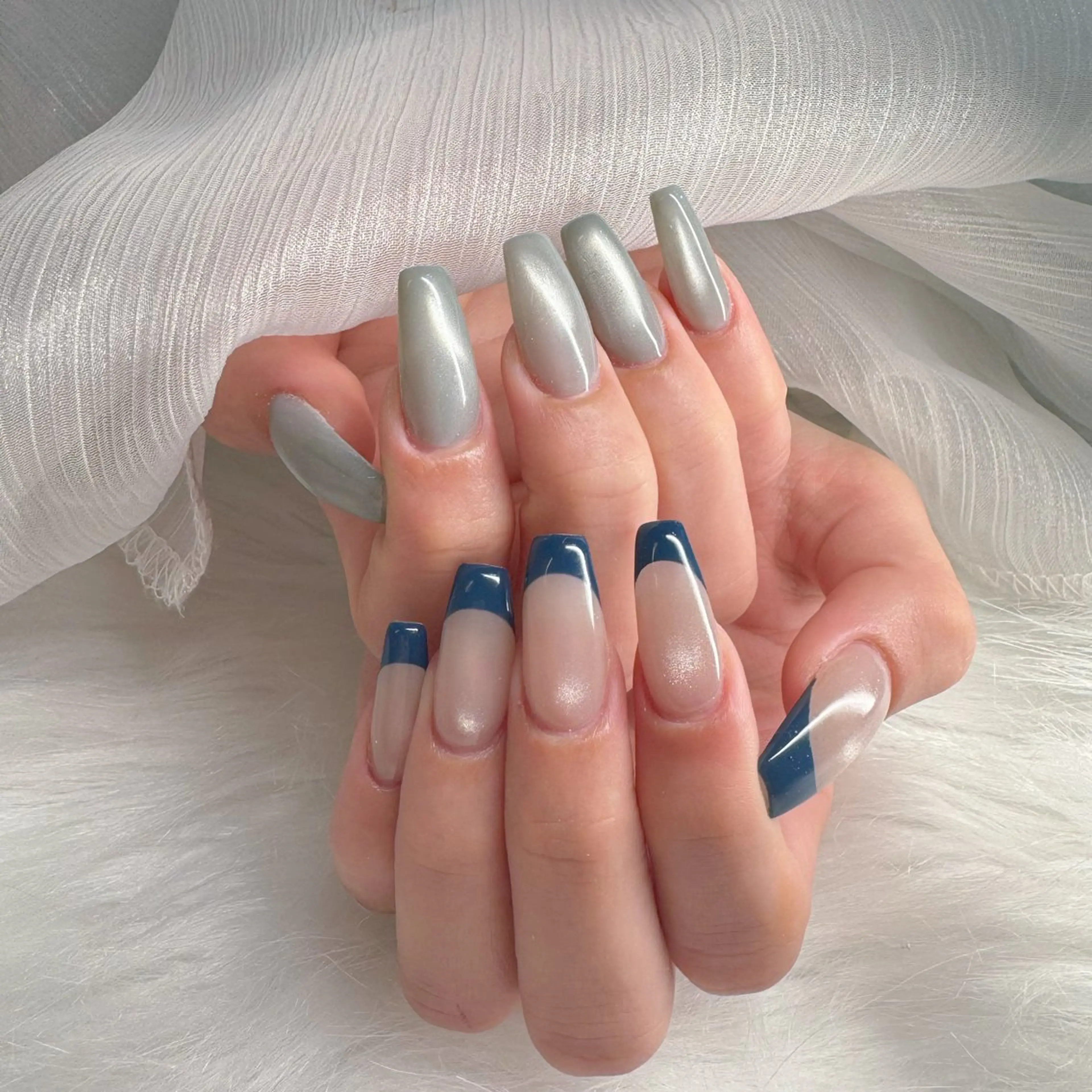 ネイル オーロラネイル フレンチネイル ハート 韓国ネイル レース ハンドネイル Melody  3D/スカルプ専門店のネイルデザイン