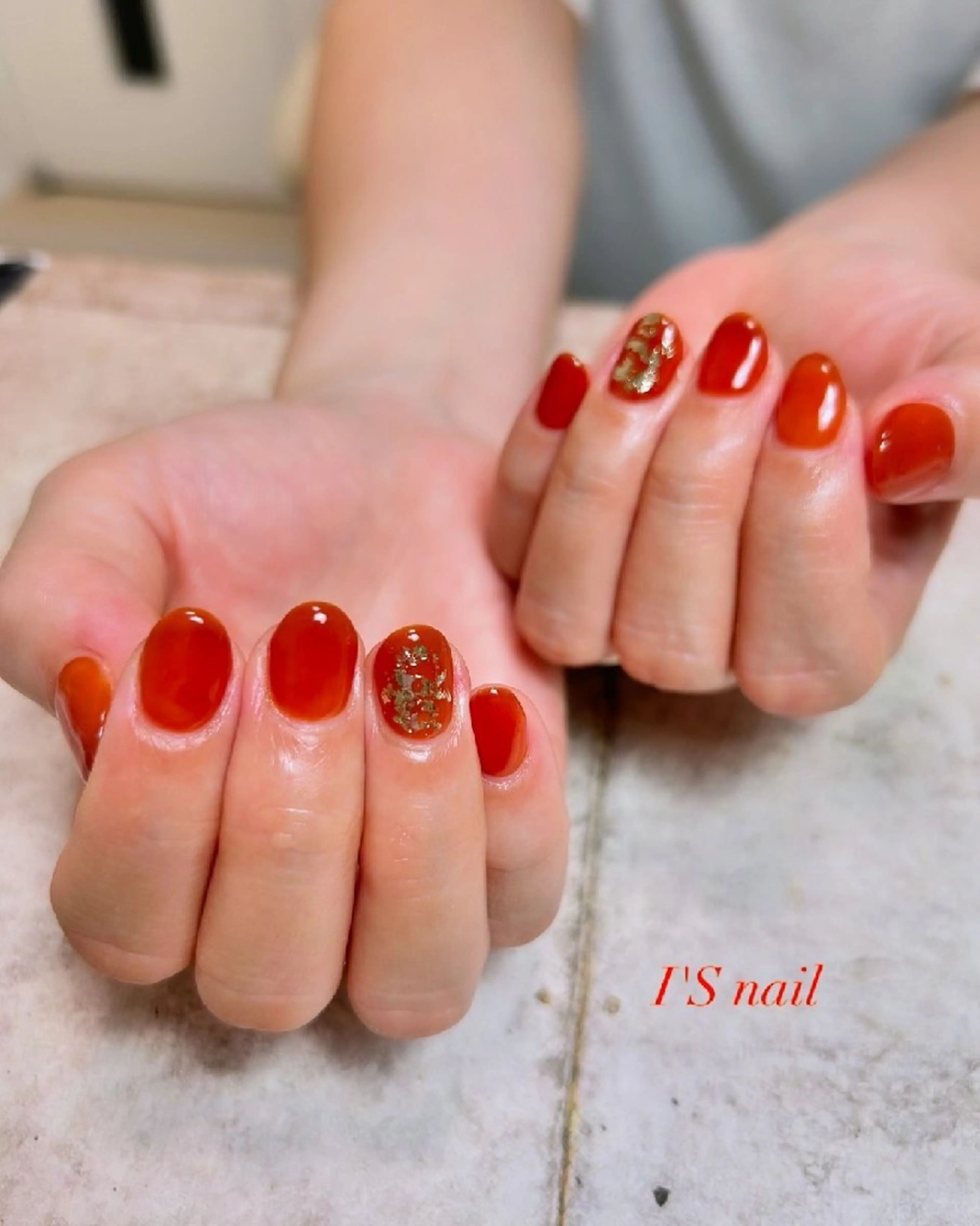 ネイル べっ甲ネイル クリアネイル オレンジ ハンドネイル I'S nail 佐野のネイルデザイン