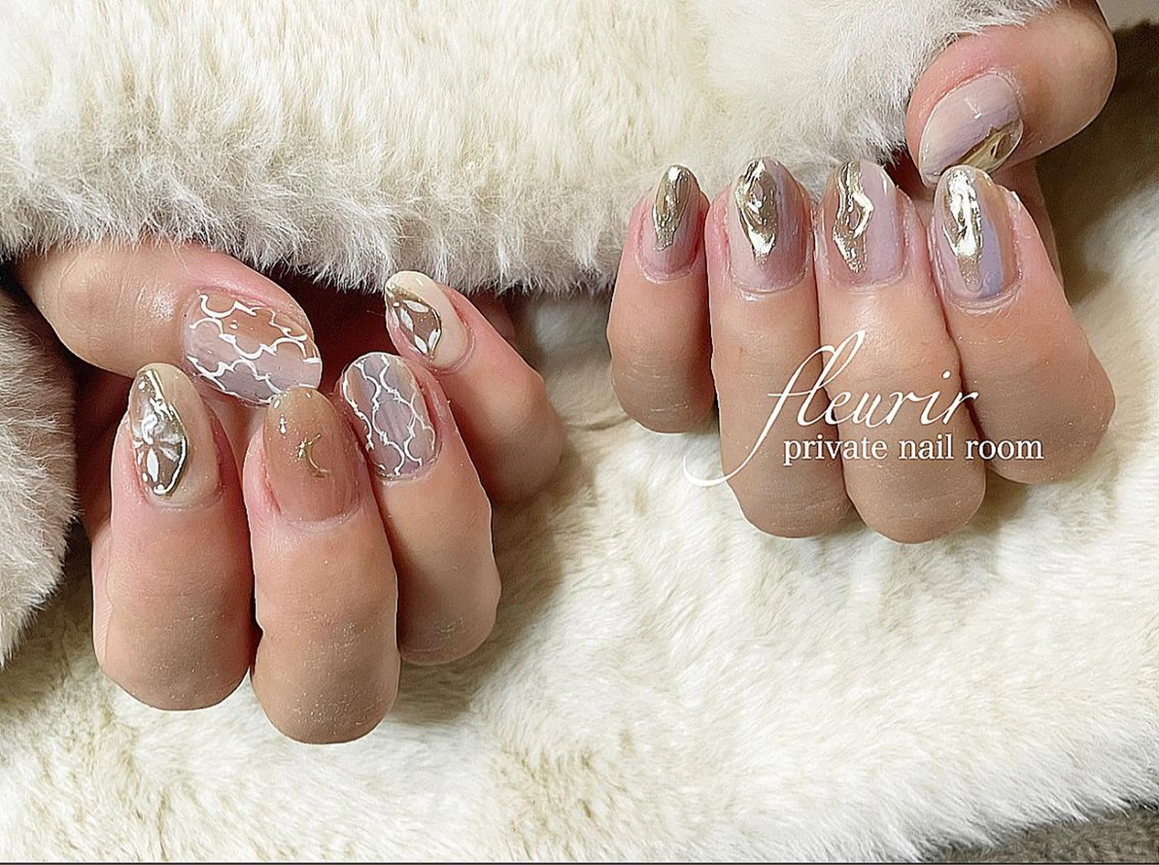 ネイル アートネイル ミラーネイル フルリール 【プライベートサロンのネイルデザイン