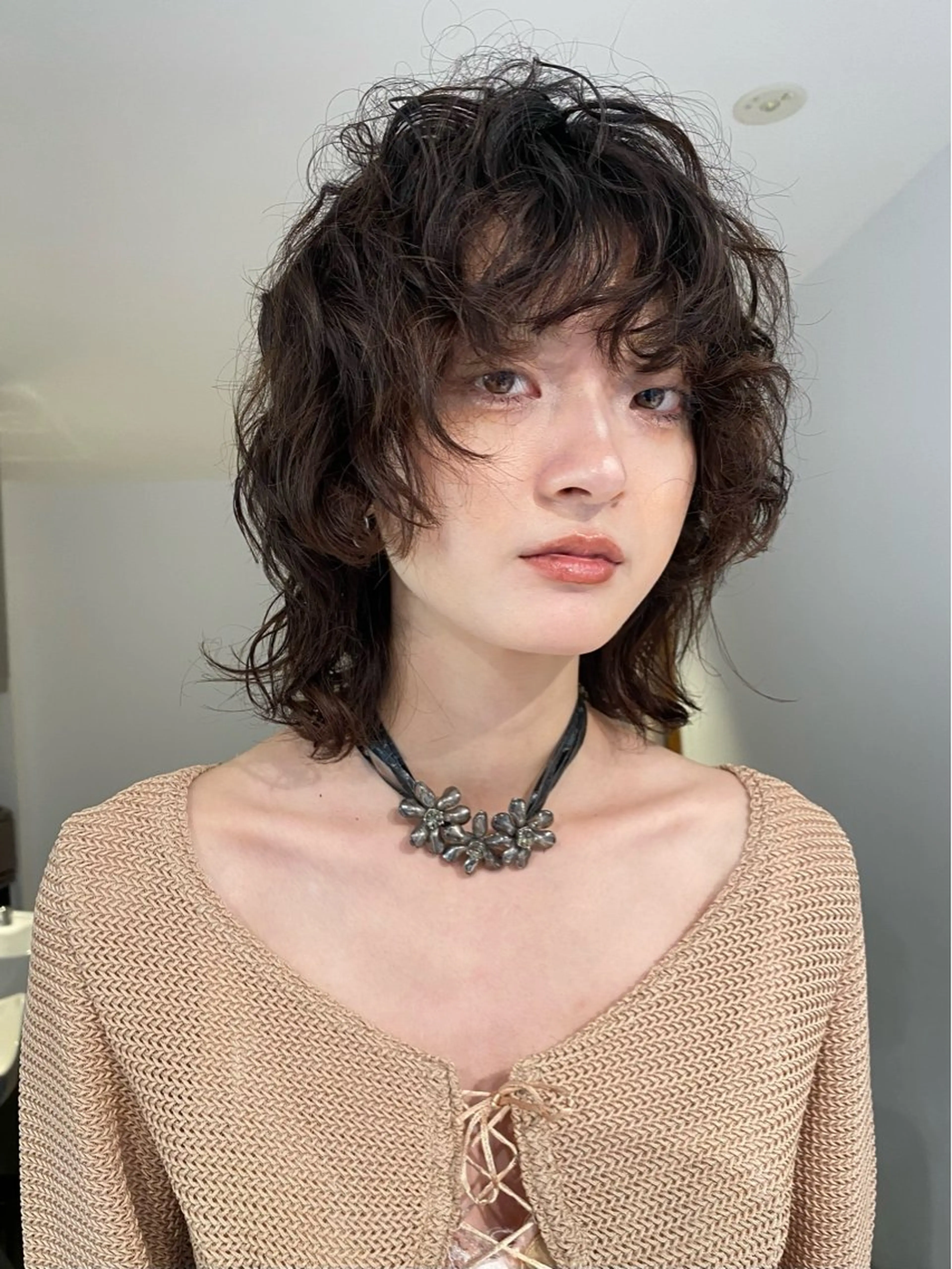 ミディアム カラー パーマ ミディアムパーマ マレットヘア 後藤 一真のヘアスタイル