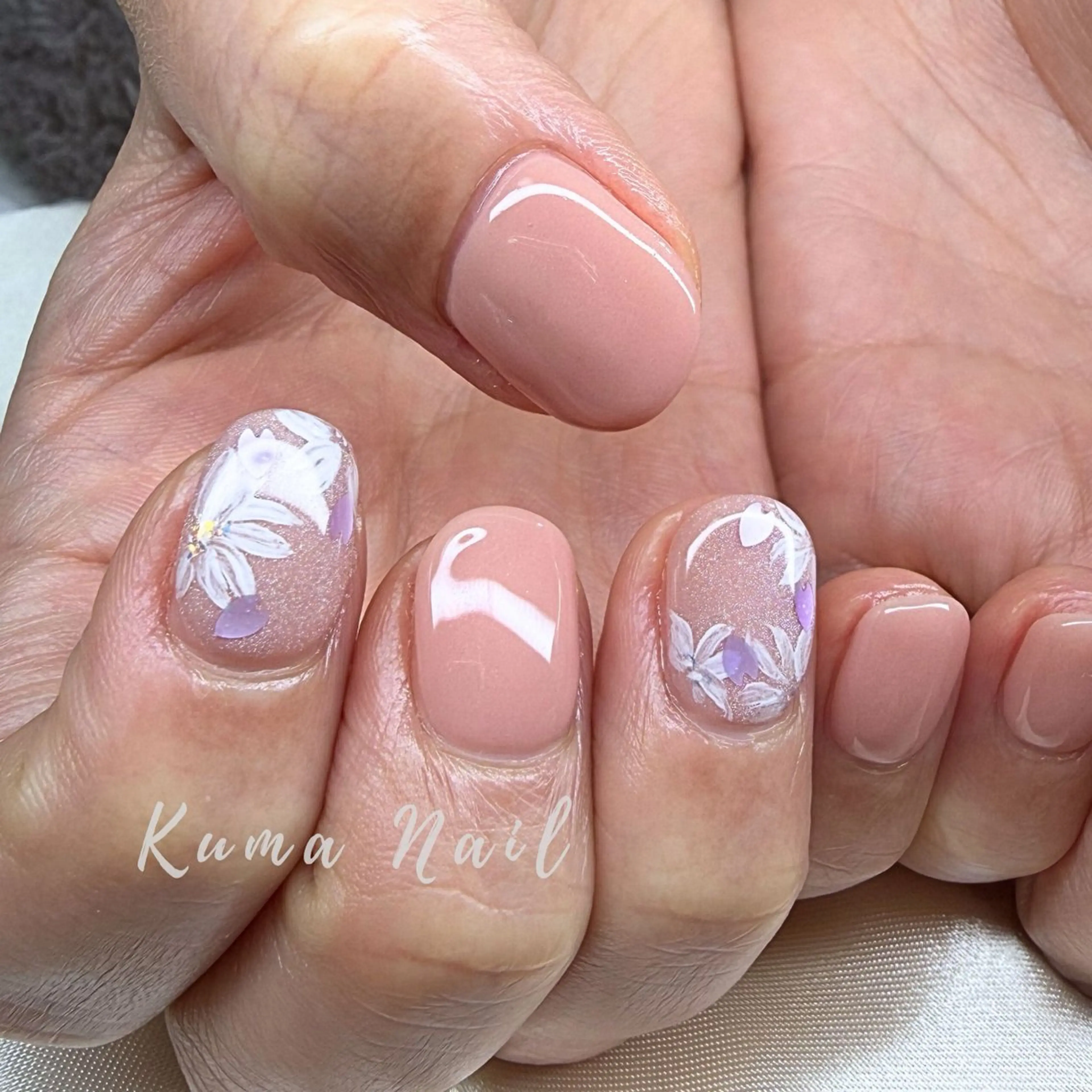 ネイル アートネイル 桜ネイル フラワーネイル ラメ(グリッター) マグネットネイル ハンドネイル 藤が丘ネイル Kuma Nailのネイルデザイン