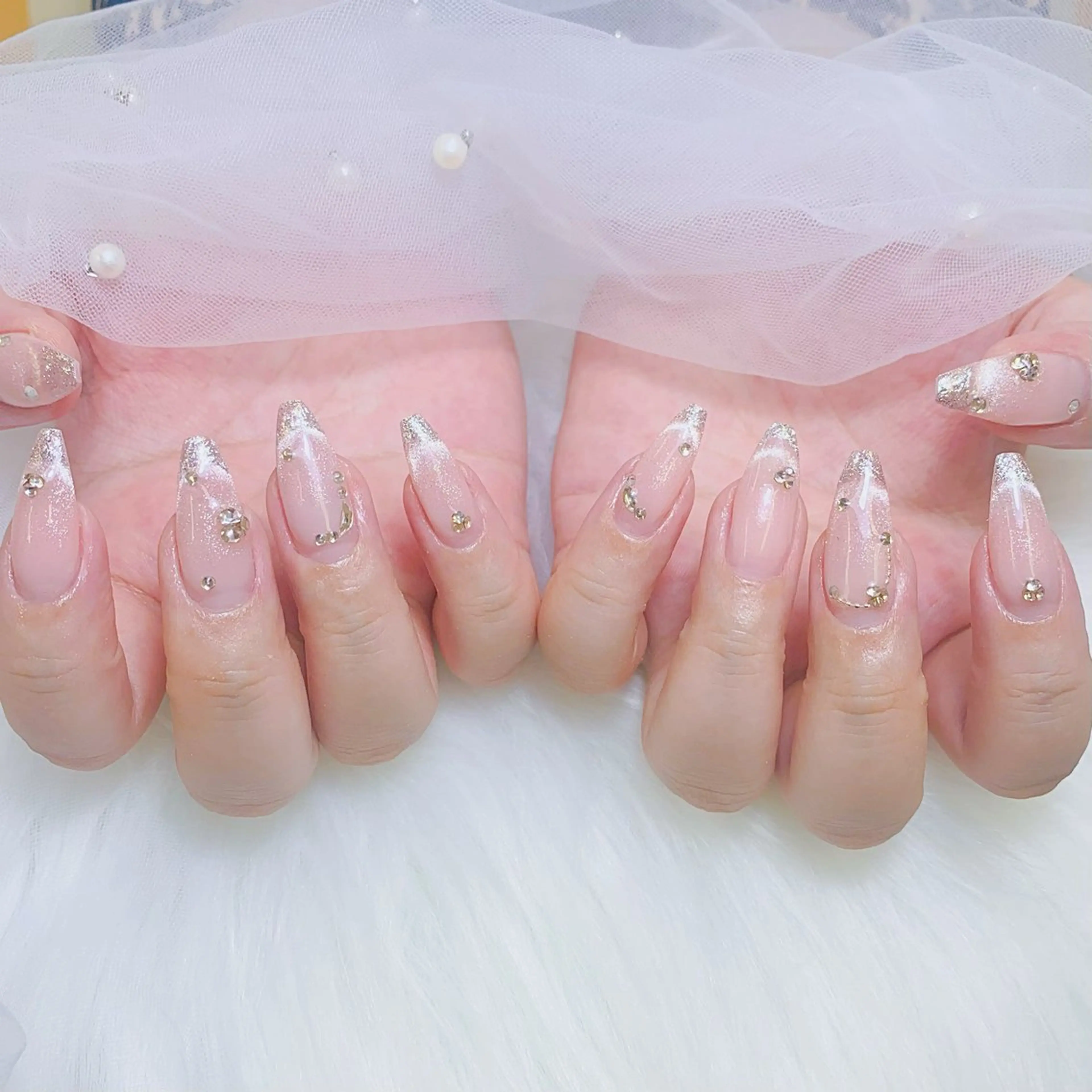 ネイル チークネイル 長さ出し フラッシュネイル フレンチネイル グラデーション ハンドネイル AN NAIL SALONのネイルデザイン