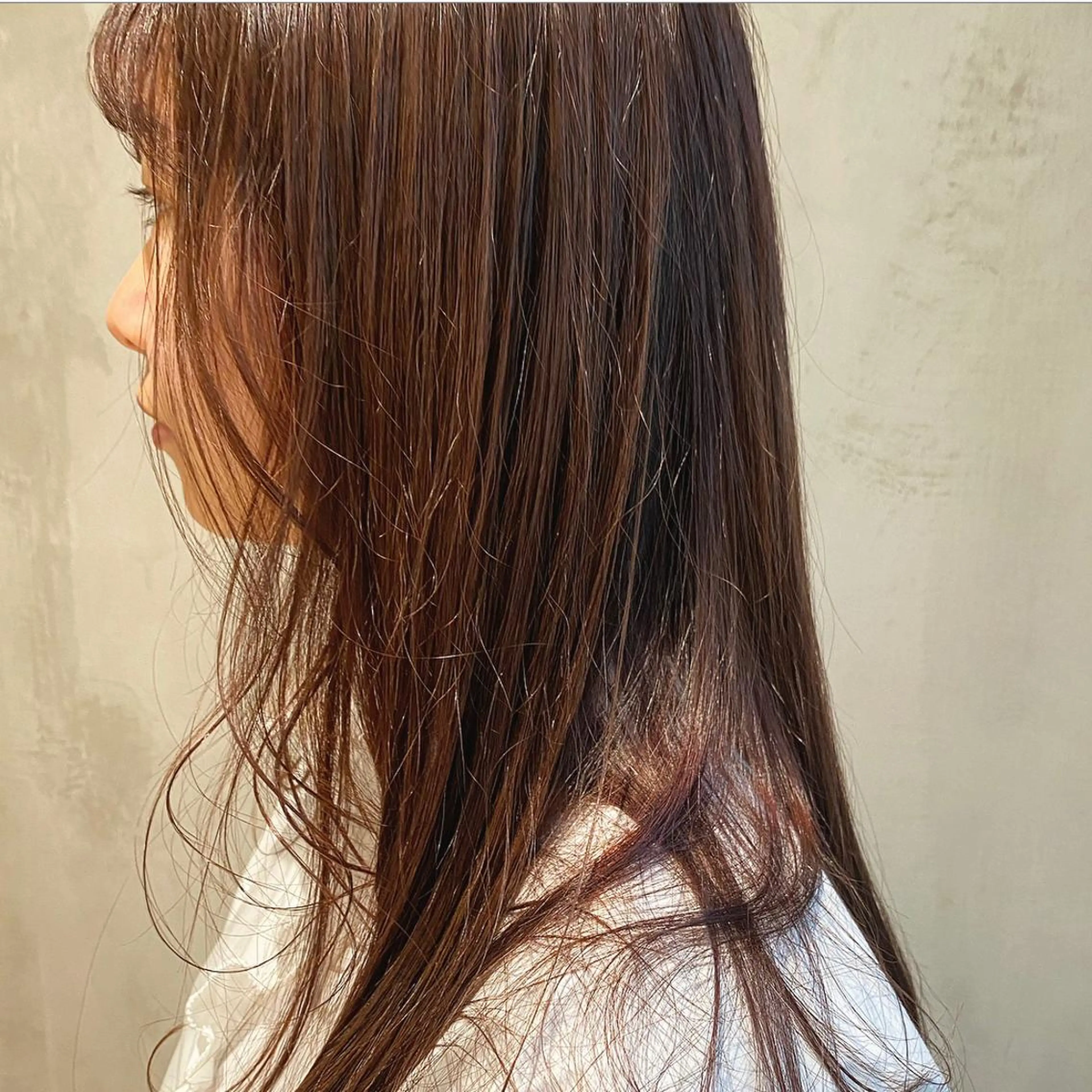 セミロング カラー オレンジ カット トリートメント やまもと さえのヘアスタイル