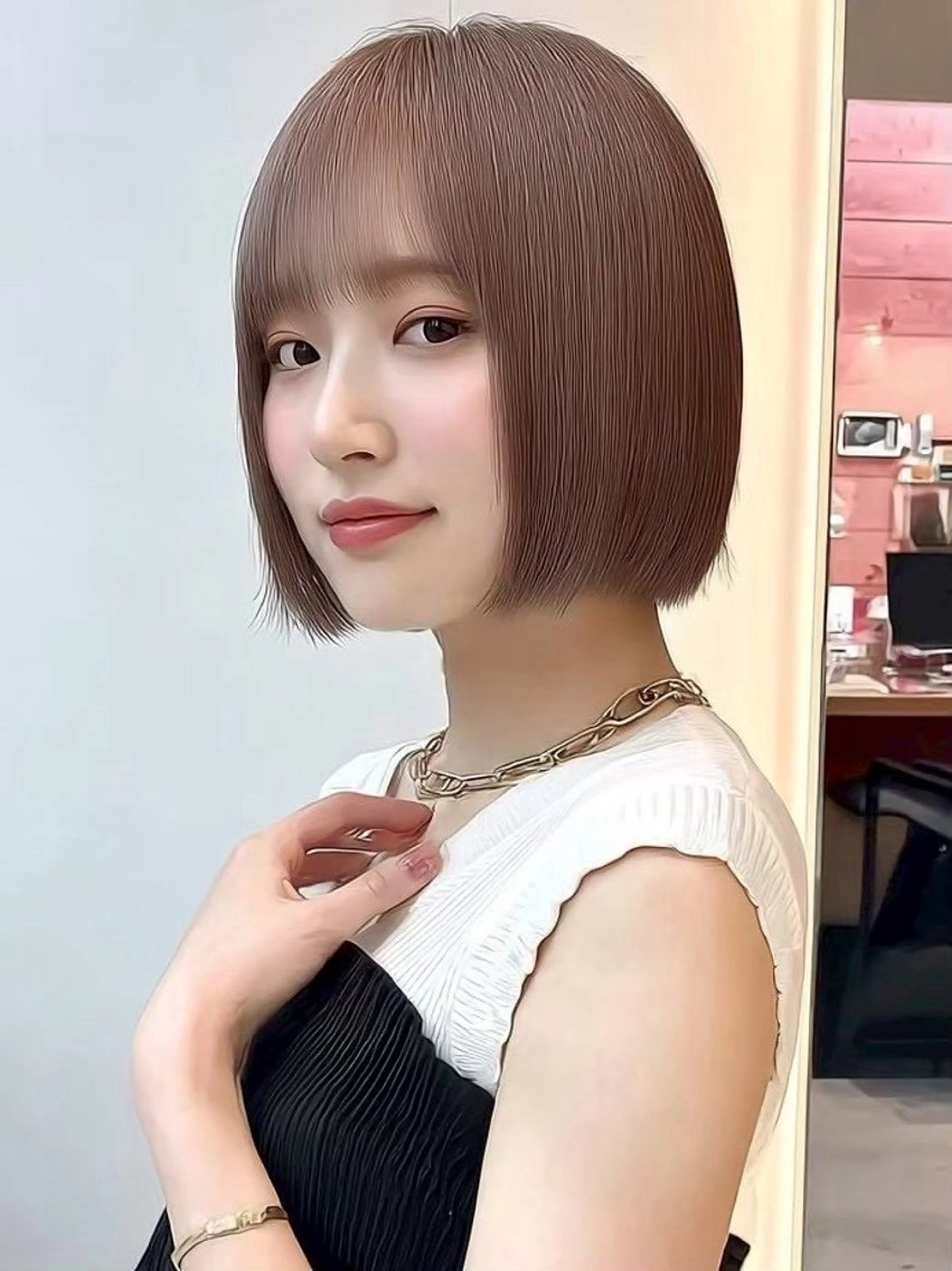ショート カラー 透明感カラー ボブ くびれヘア 顔周りカット 韓国風ヘア カット ヘアカラー 🫧ナオ🫧 /韓国 ヘア/ マンツーマンのヘアスタイル