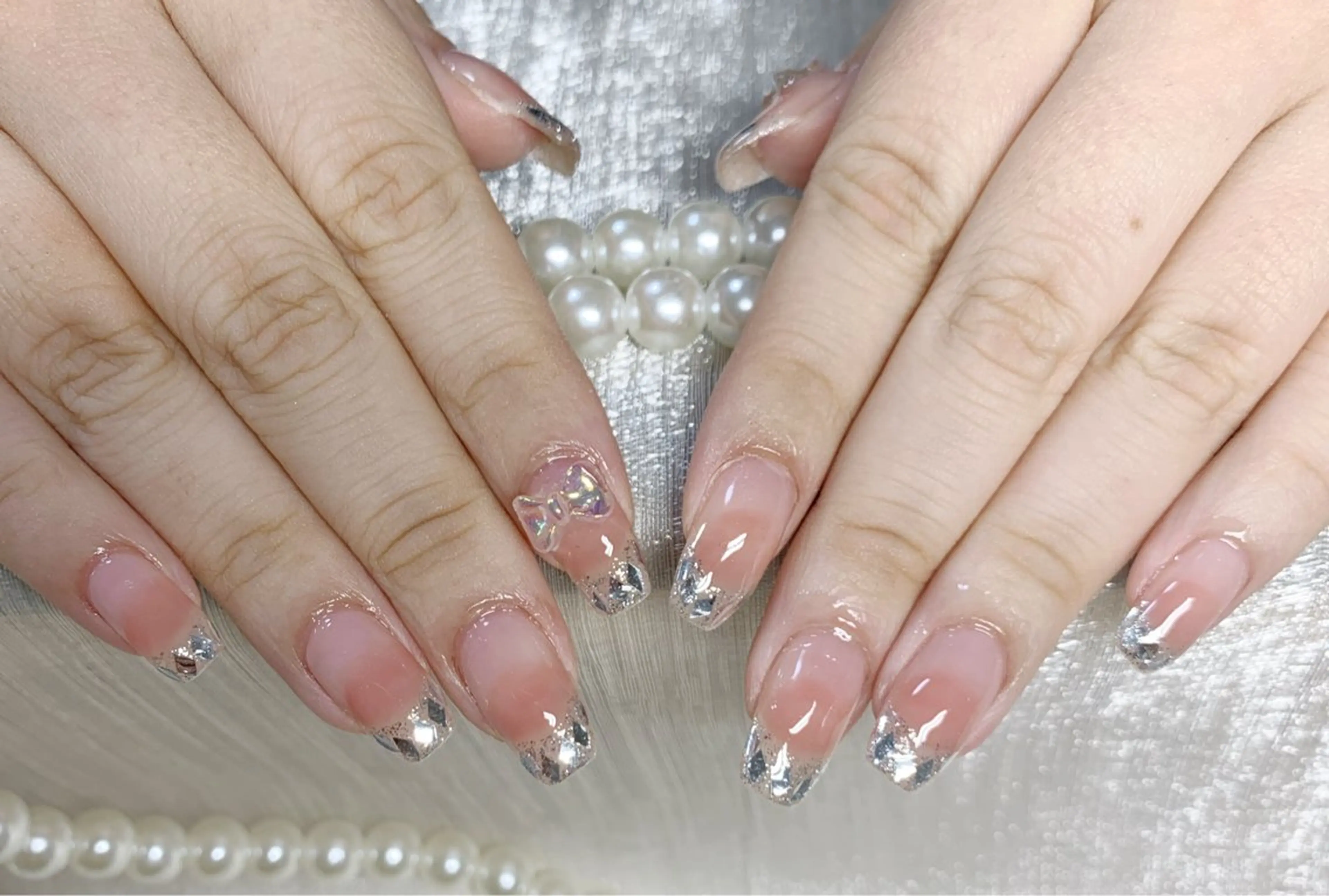 ネイル チークネイル フレンチネイル ガラスフレンチ ハンドネイル mira-cle大濱美容アカデミー所属・AI NAのネイルデザイン