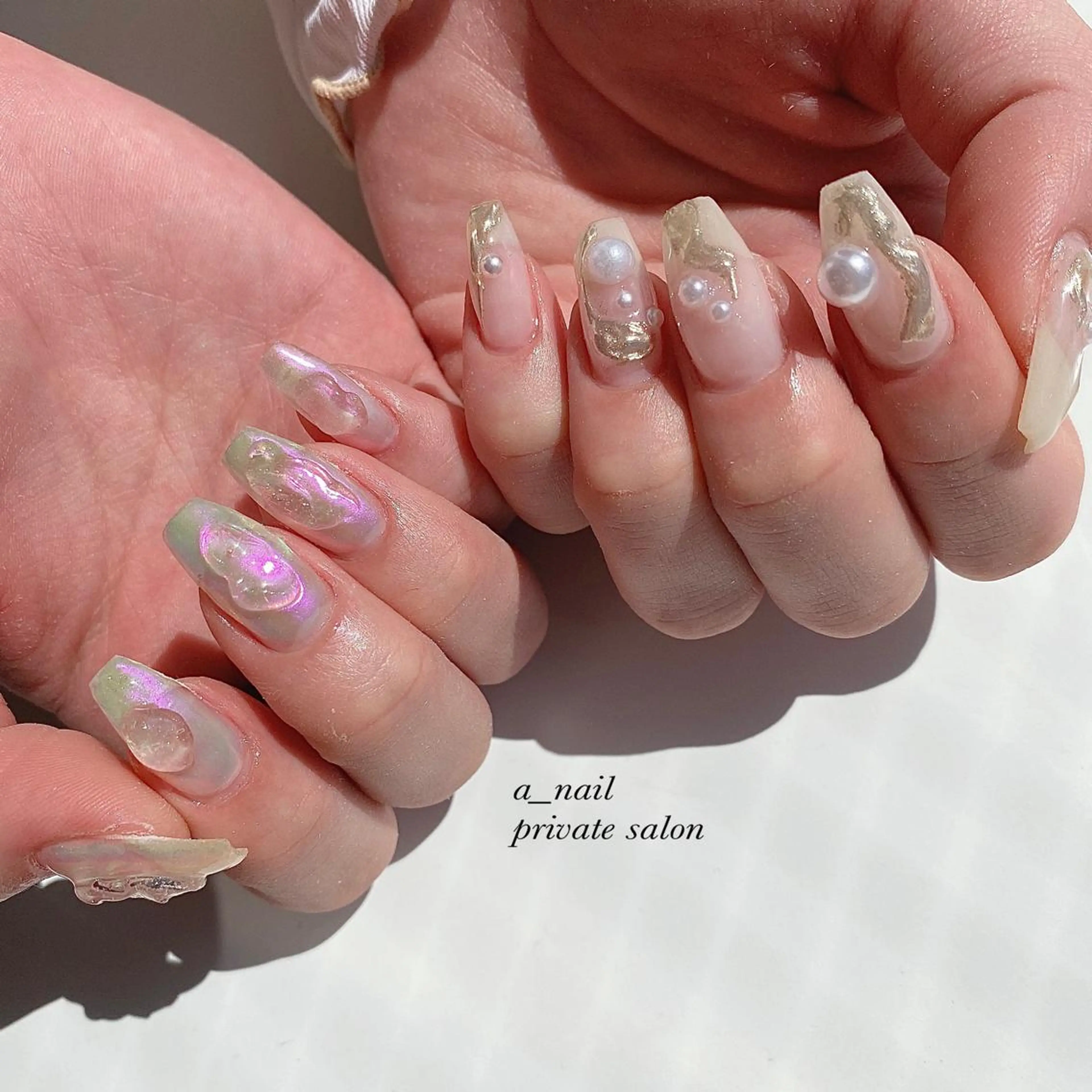 ネイル アニマル柄 フレンチネイル ジェルネイル 氷ネイル・うるうるネイル レース 菅 恵奈のネイルデザイン