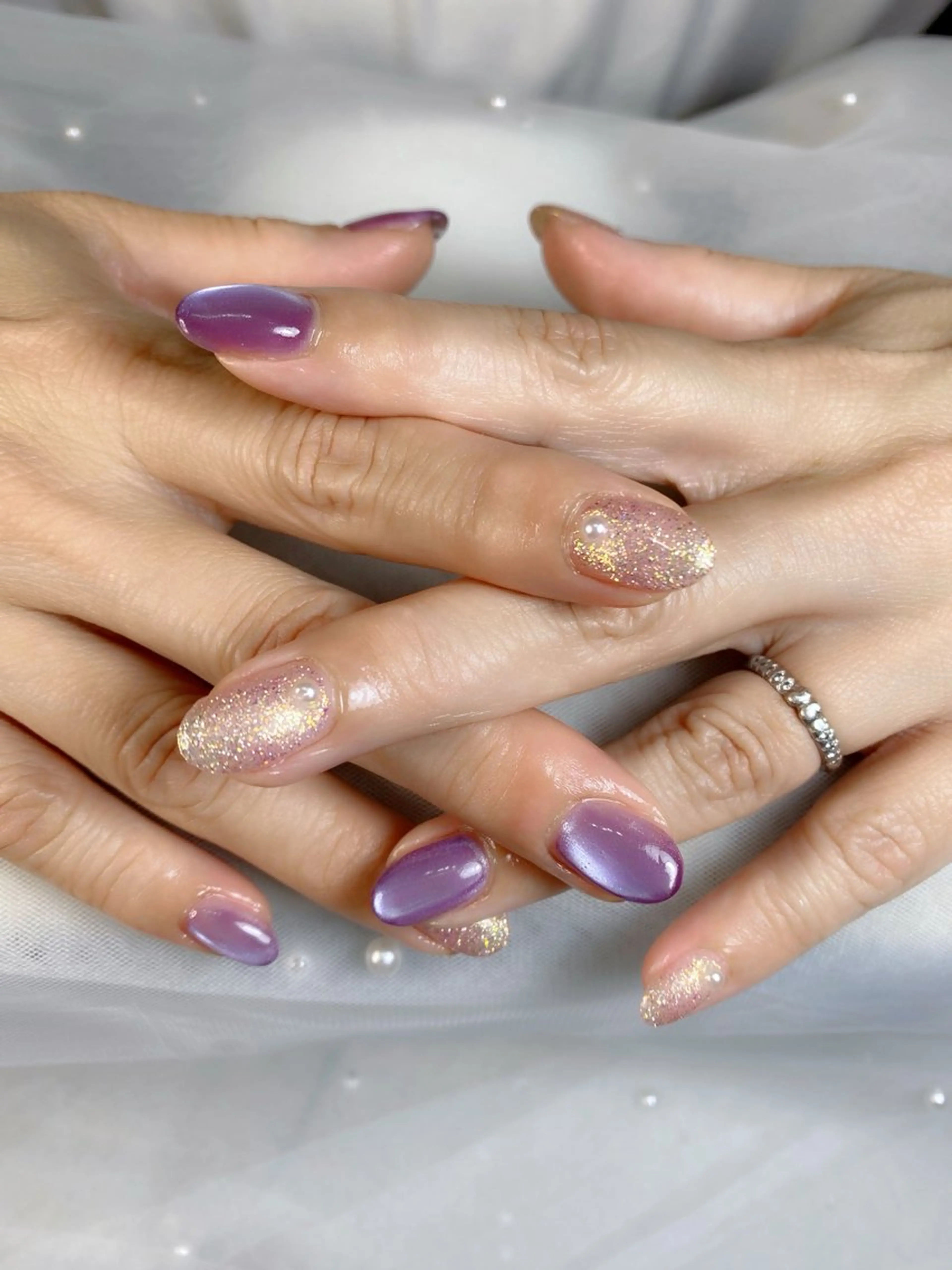 ネイル マグネットネイル パープル ハンドネイル iro+ nailのネイルデザイン