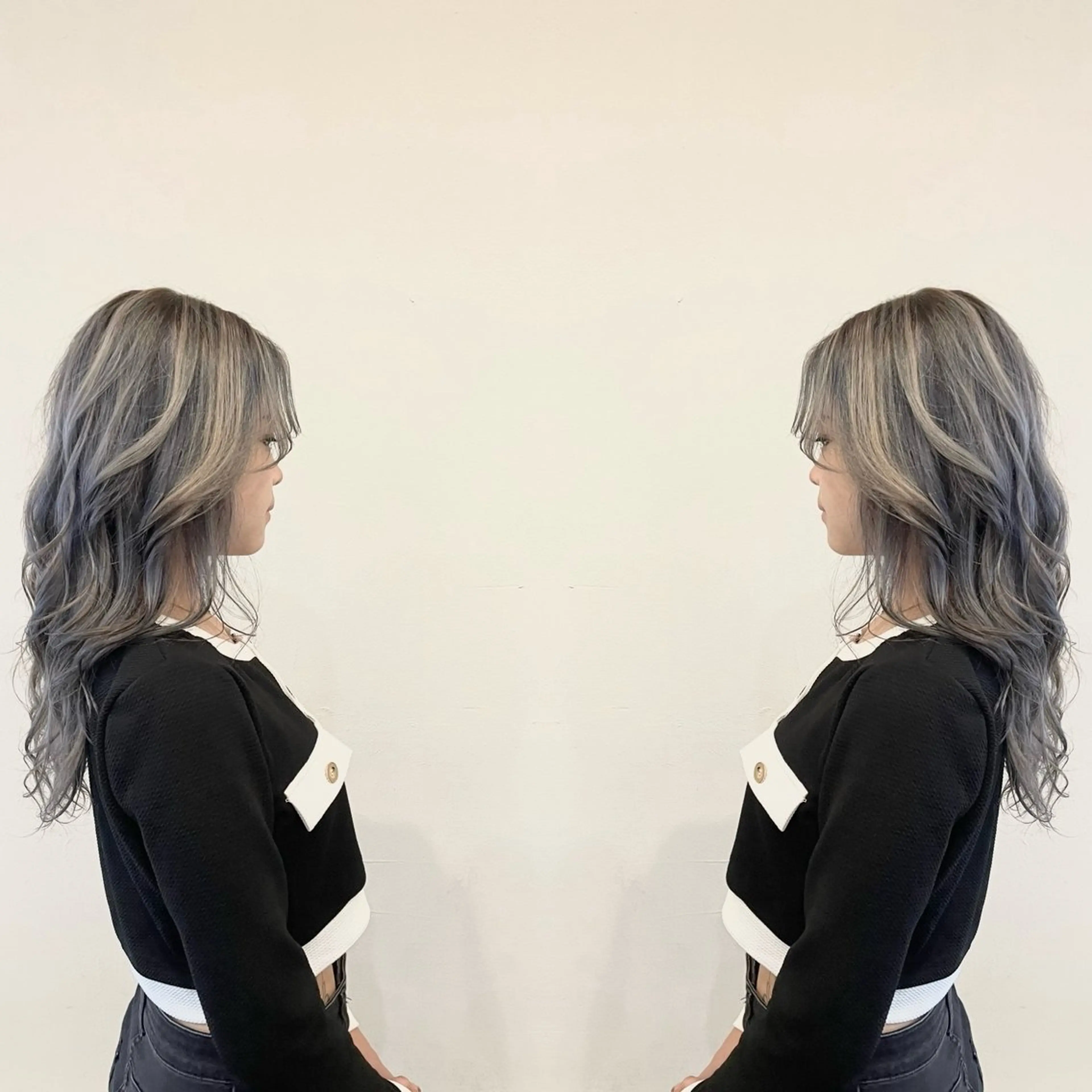 ロング カラー ダークシルバー デザインカラー ハイライトカラー シルバー ハイライト ヘアカラー VERDA KENのヘアスタイル