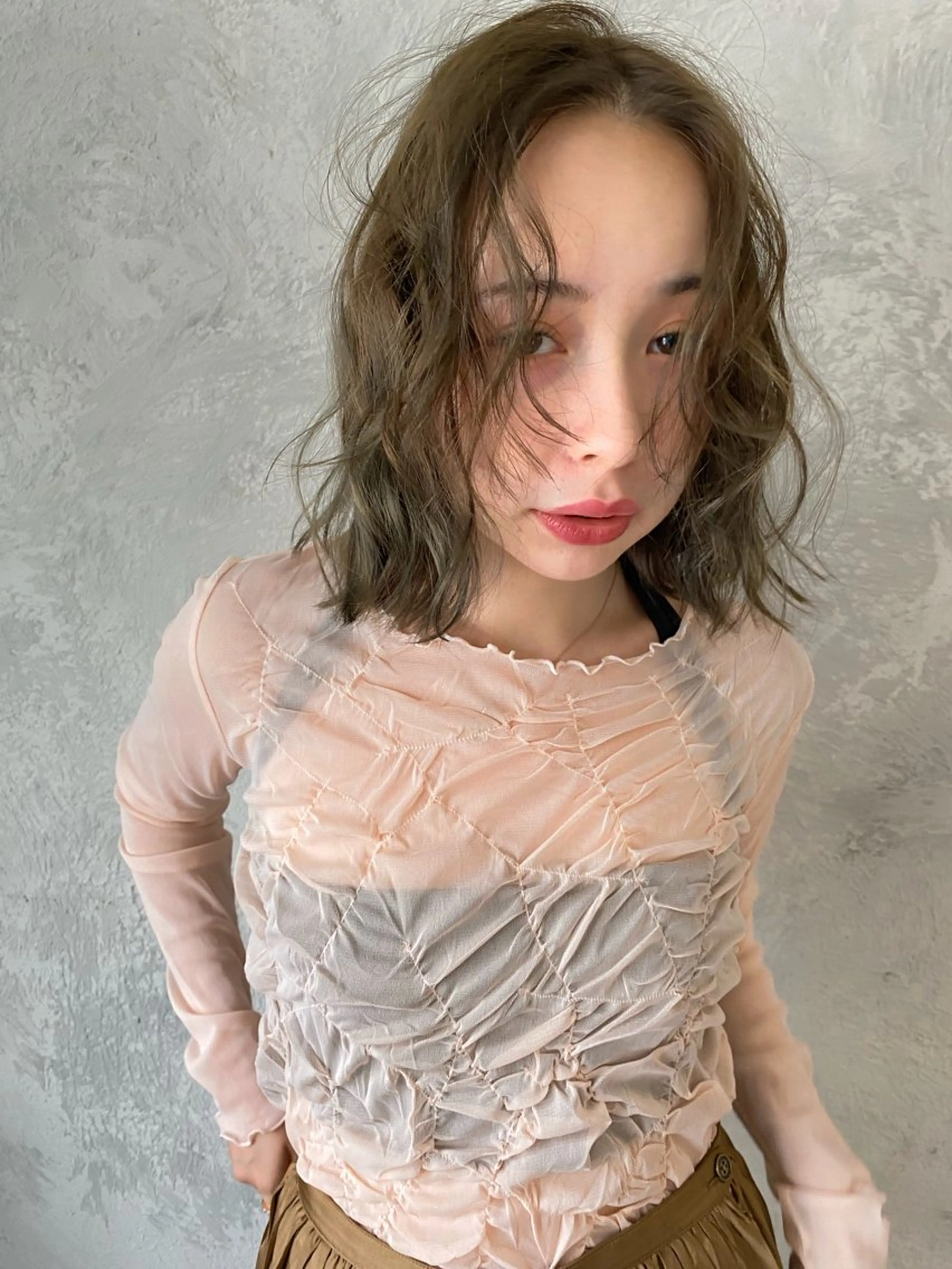 ミディアム カラー パーマ ミディアムパーマ ニュアンスパーマ カット ヘアカラー パーマ トリートメント 森貴裕/ベージュ/ パーマ/オリーブのヘアスタイル