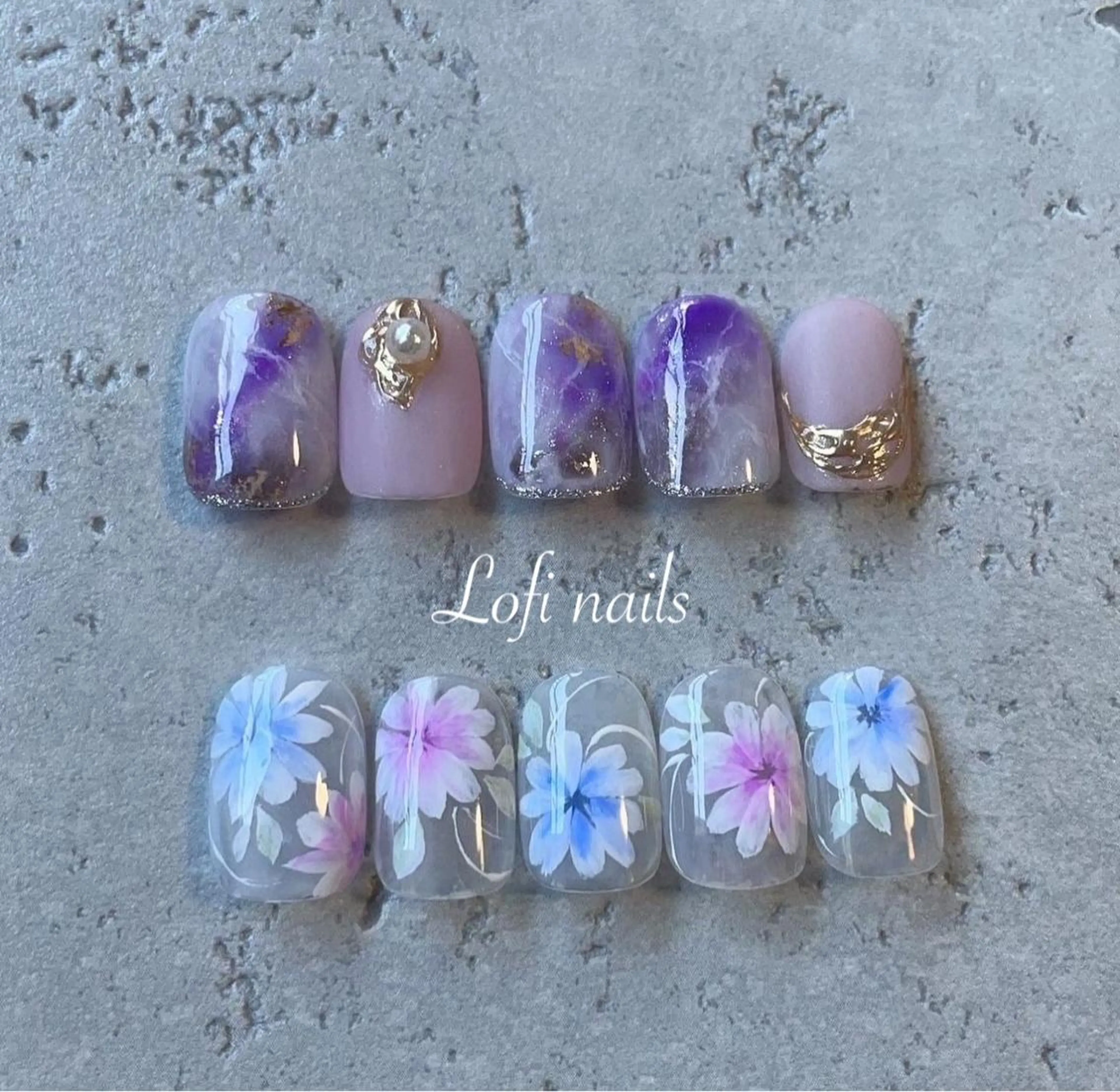 ネイル 大理石ネイル(マーブル) ミラーネイル Lofi nails ゆきこのネイルデザイン