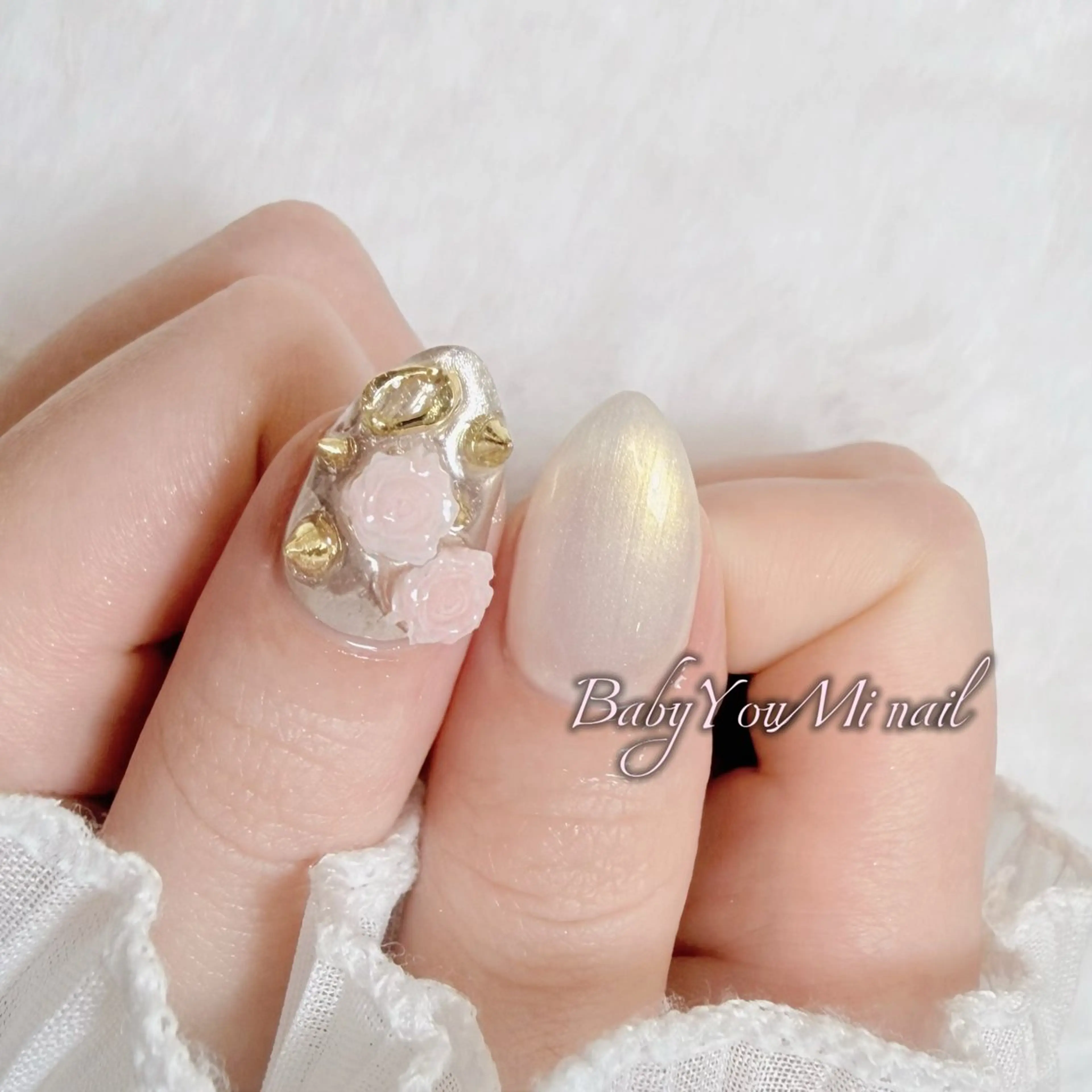 ネイル オーロラネイル チークネイル 成人式 フットネイル フレンチネイル ハンドネイル BabyYouMi nailのネイルデザイン