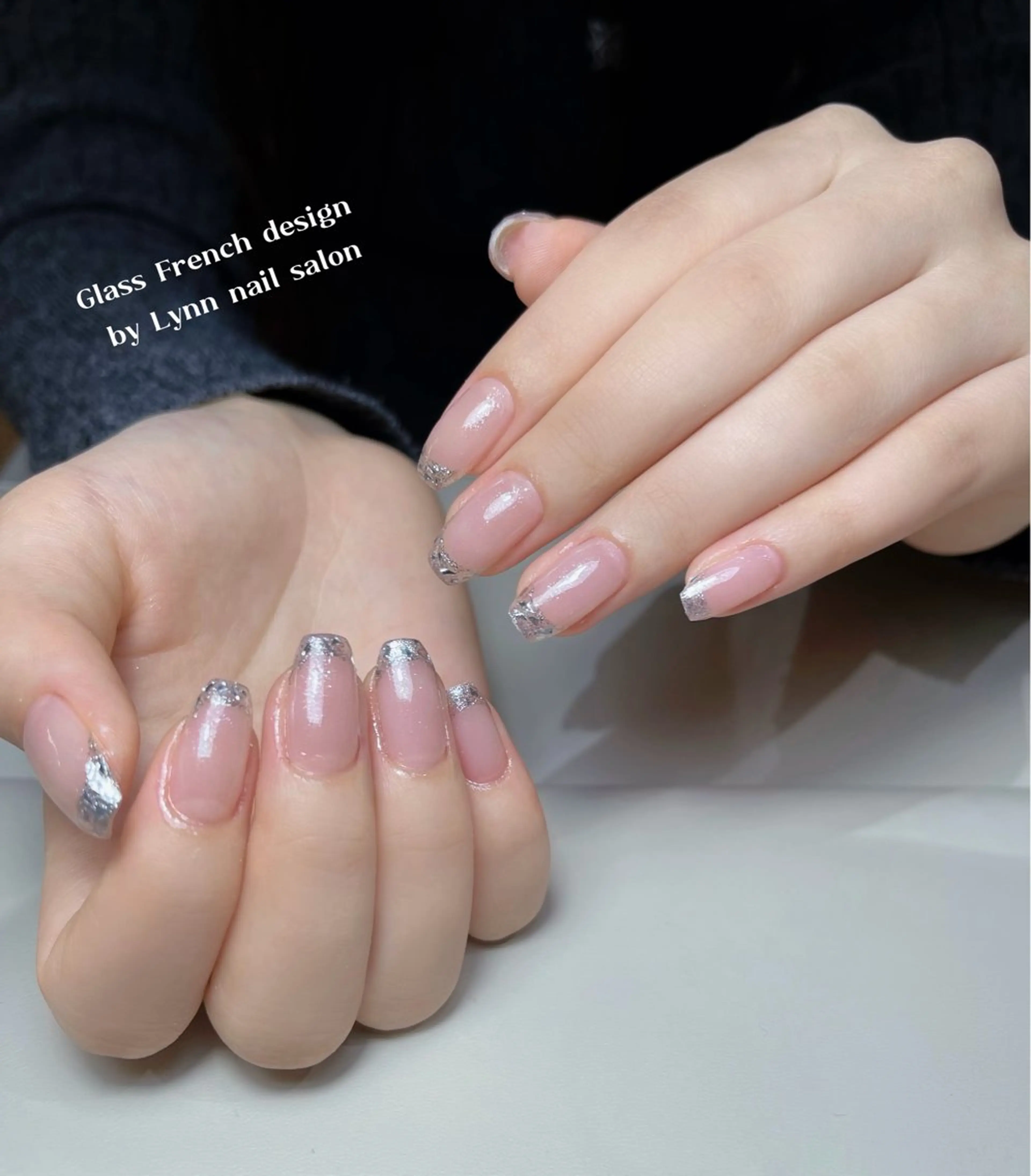 ネイル フレンチネイル ガラスフレンチ シンプルネイル 春ネイル ハンドネイル Lynn nail 研修のネイルデザイン