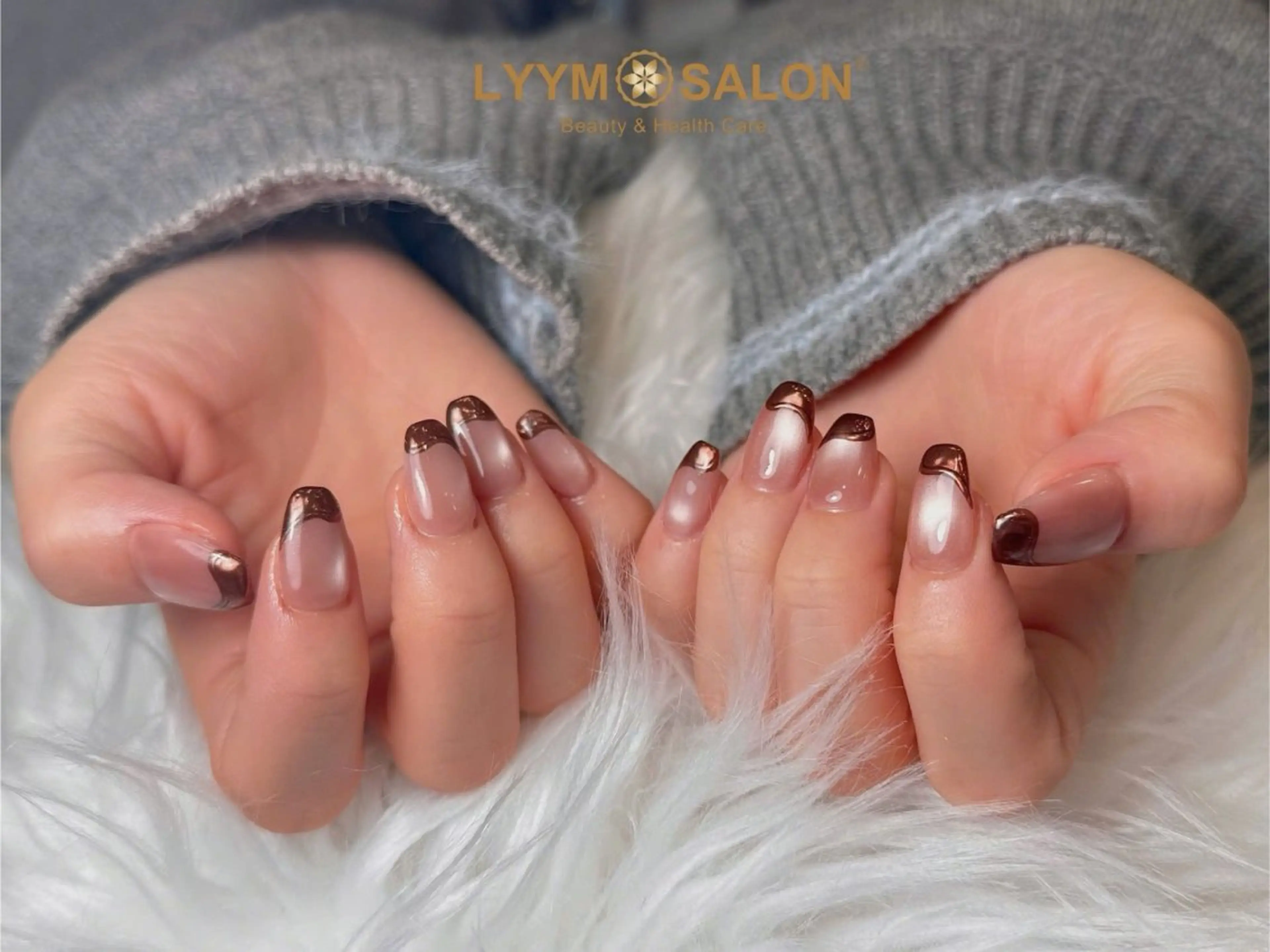 ネイル ブラウン クリアネイル フレンチネイル 韓国ネイル オフィスネイル LYYM Salonのネイルデザイン