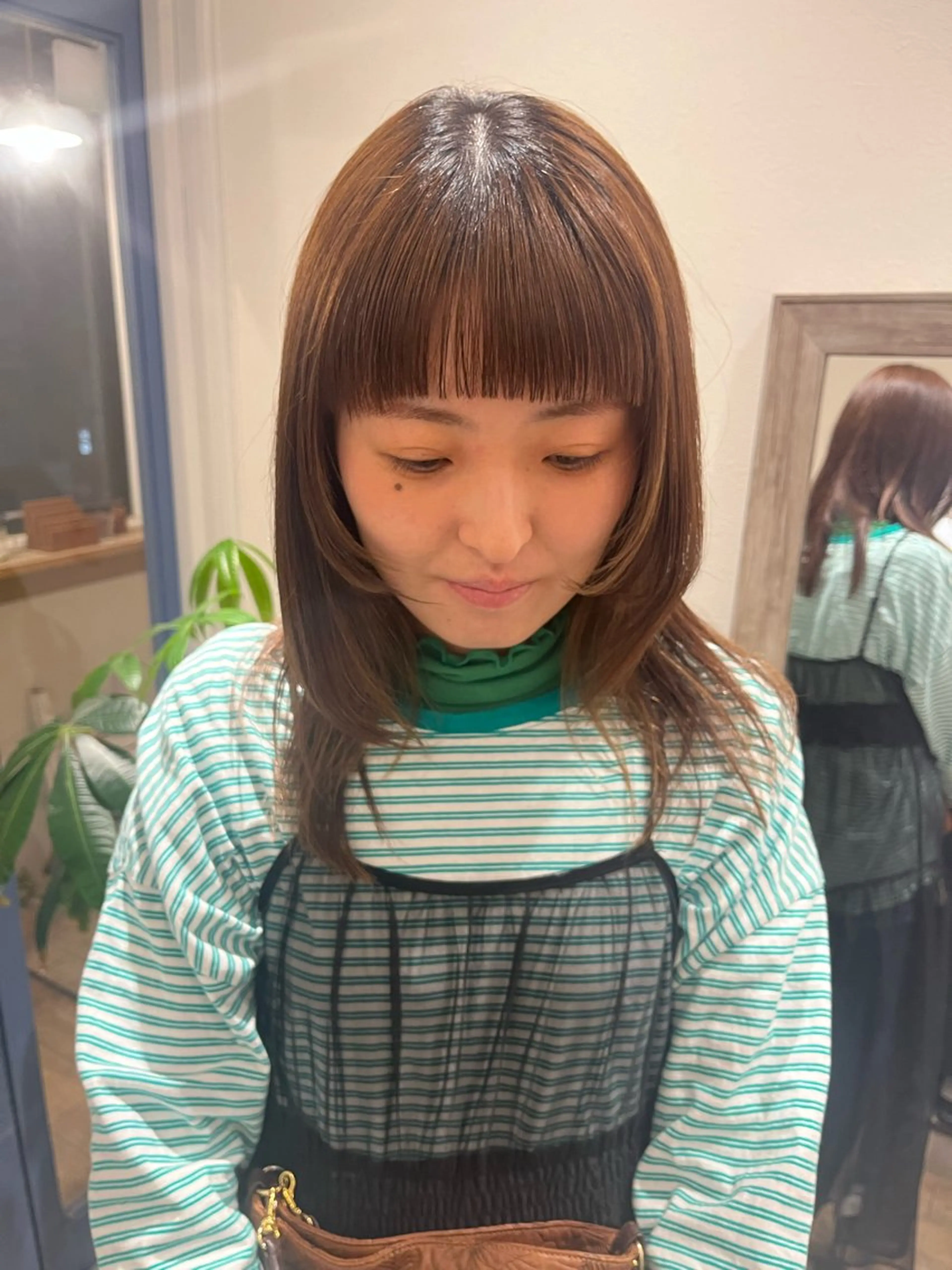 ミディアム カラー ブラウンカラー オレンジ オレンジブラウン 顔周りカット レイヤーカット カット ヘアカラー トリートメント ヘッドスパ 上品な暖色/丸みボブ Chie🪷のヘアスタイル