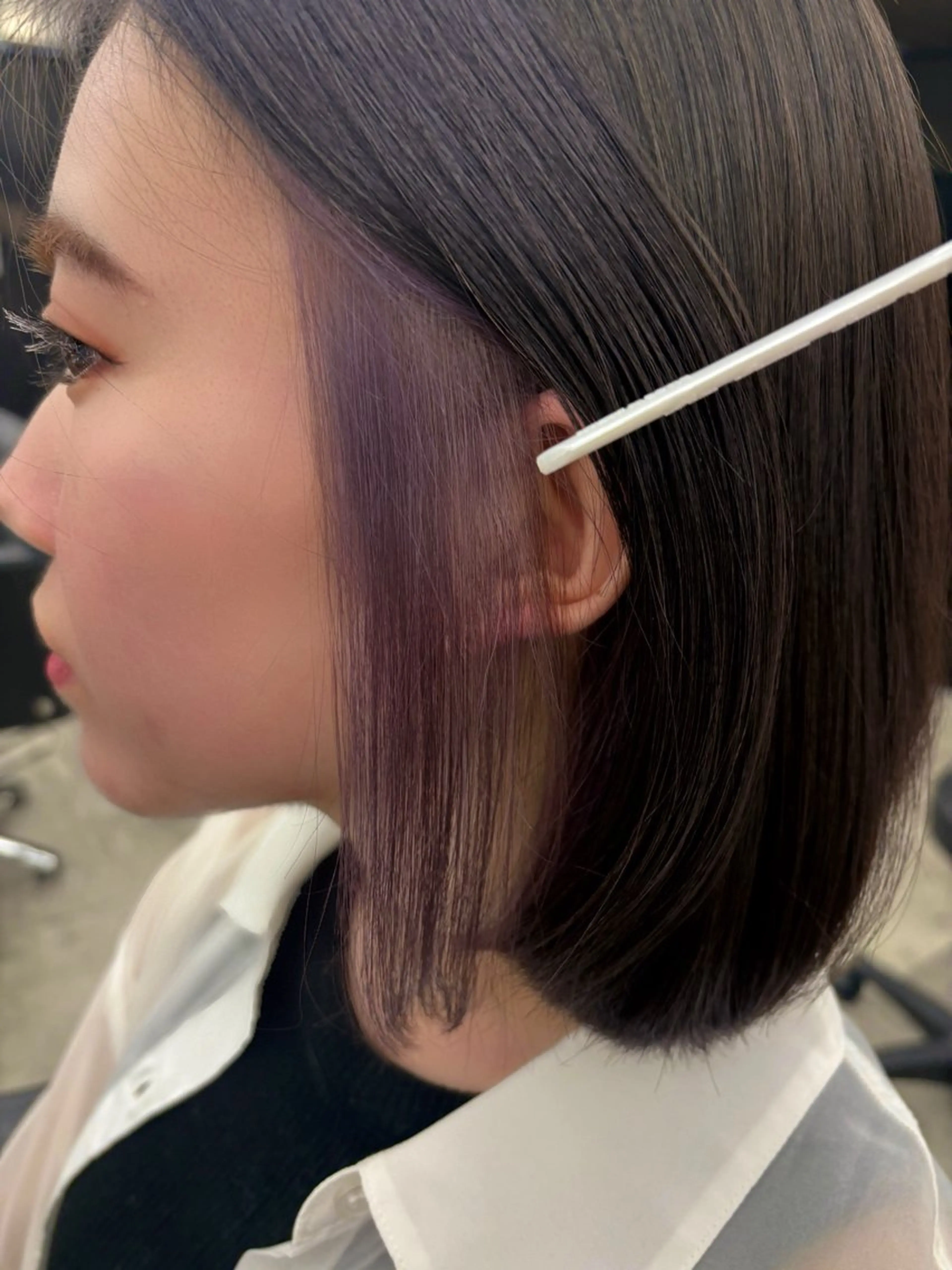 ミディアム カラー ヘアアレンジ ブリーチ ボルドーカラー ブラウンカラー カシス 透明感カラー ヘアカラー トリートメント ヘッドスパ 🎈ブリーチなし暖色 カラー/レッド/ゆいのヘアスタイル