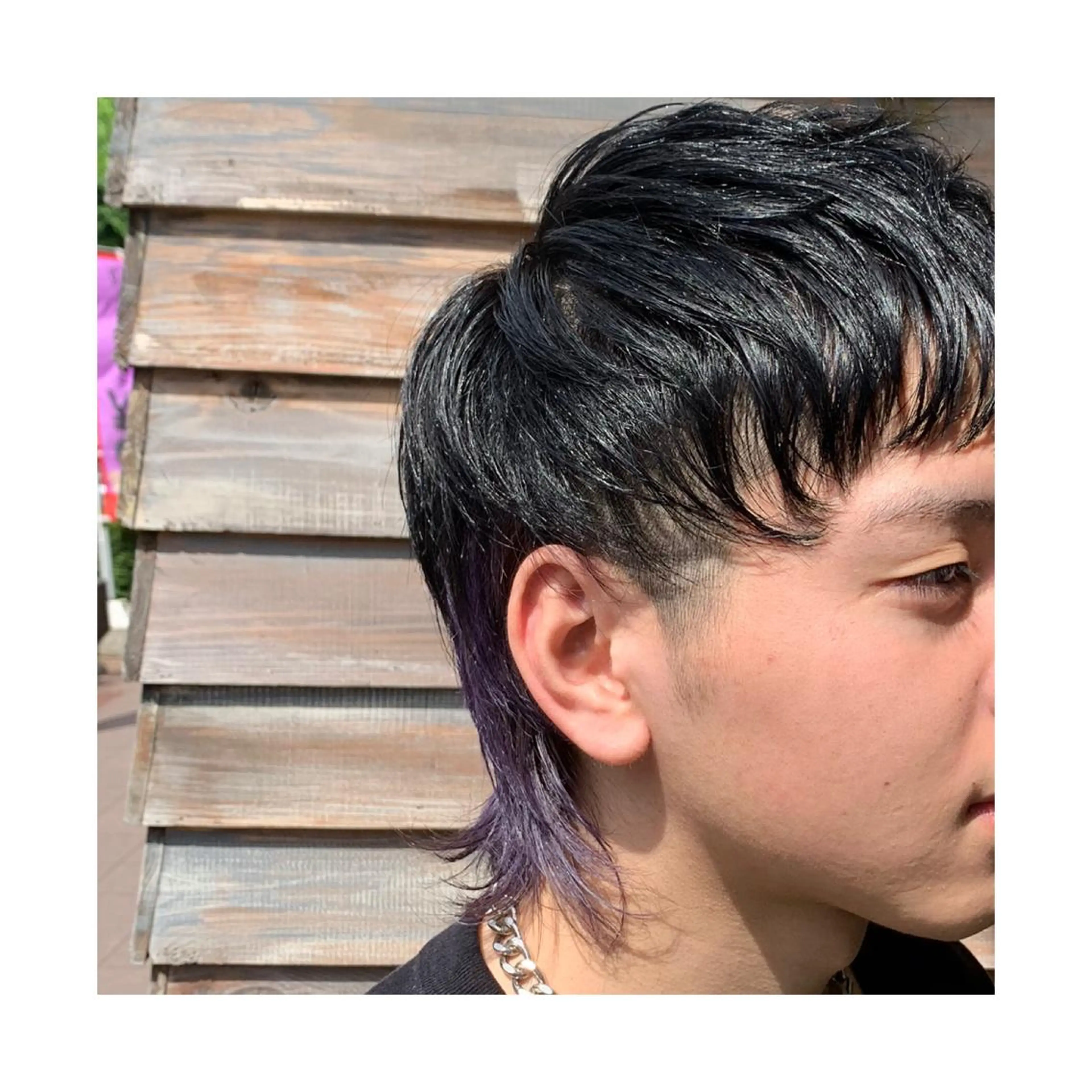 ショート カラー メンズ 黒髪 パープルカラー 竹内 康浩のヘアスタイル