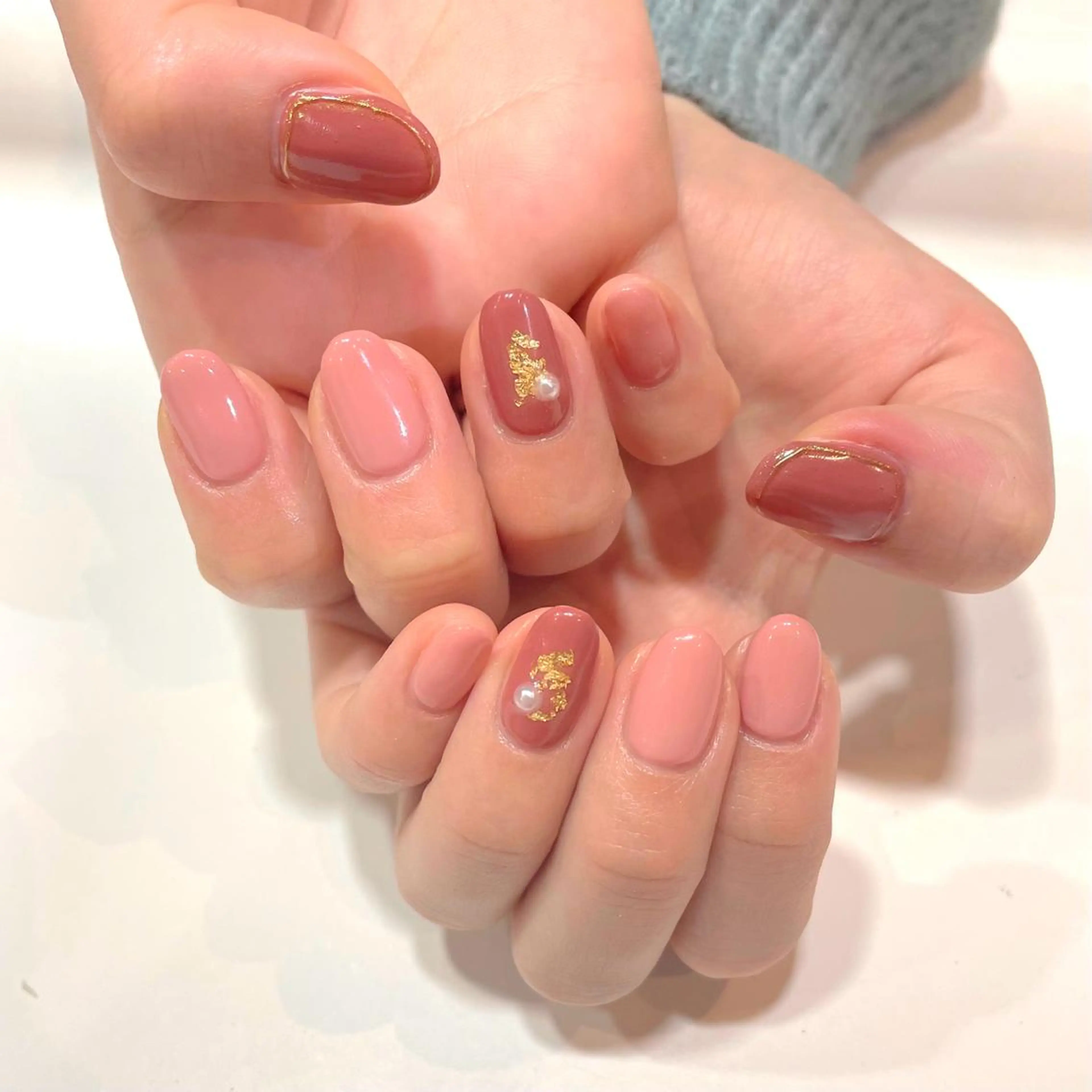 ネイル ブラウン ピンク MADDYNAILS ✴︎柏痛ネイルのネイルデザイン
