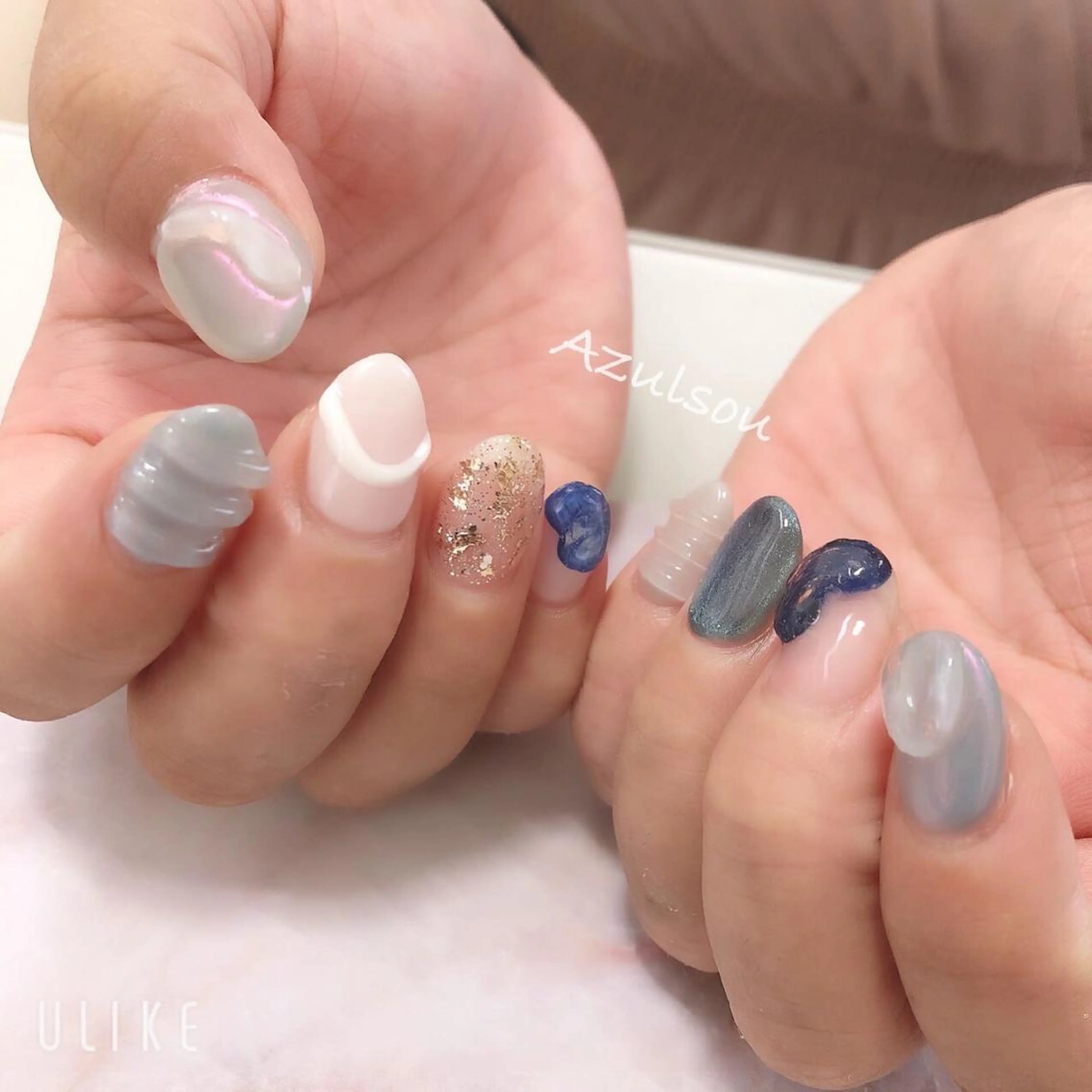 ネイル ジェルネイル 韓国ネイル ミラーネイル 持ち込み ニュアンスネイル Azulsou 廣川愛のネイルデザイン