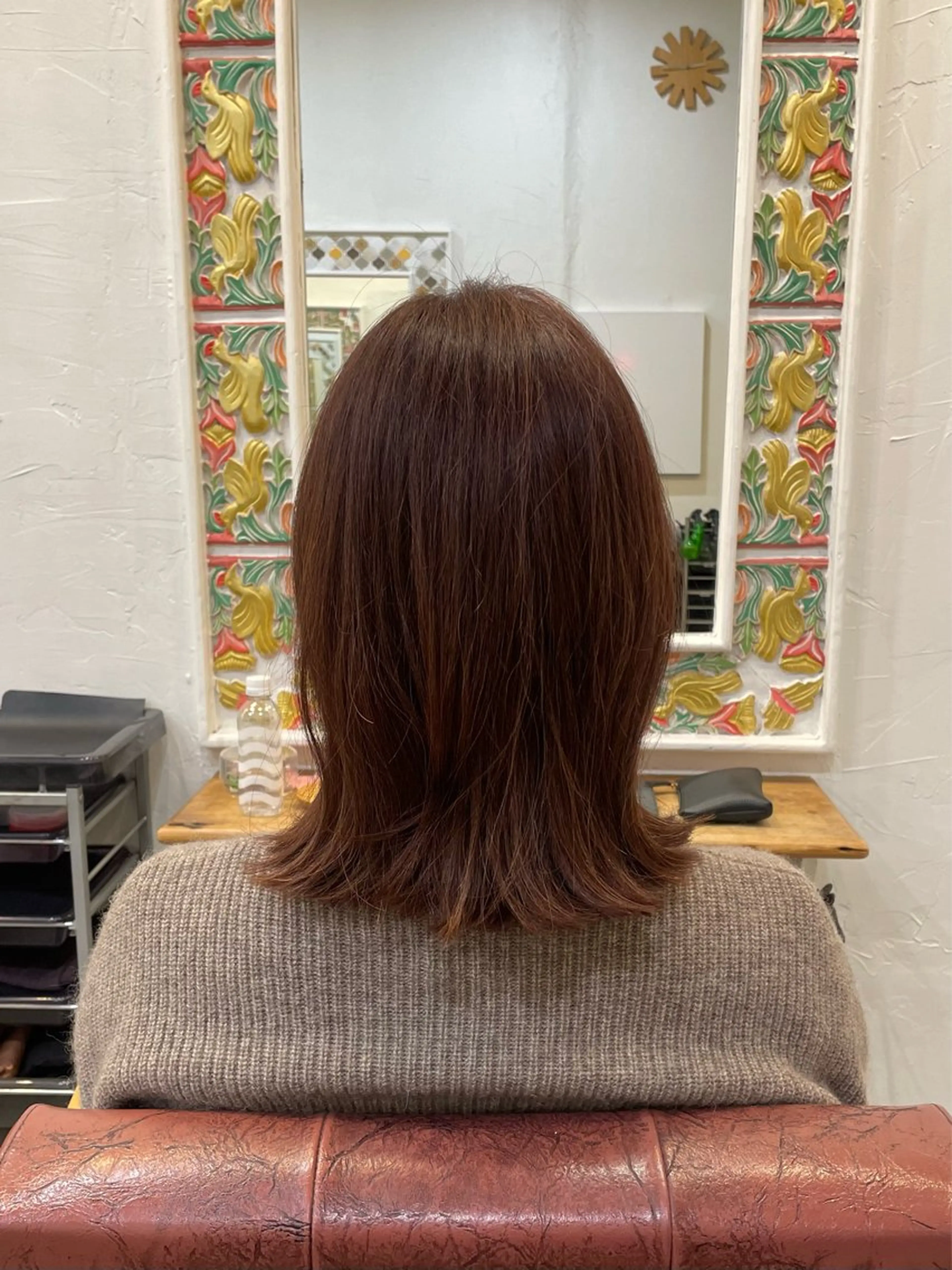 ミディアム カラー ブラウンカラー ピンクカラー ピンクブラウン くびれヘア 外ハネヘア 丹 優菜のヘアスタイル