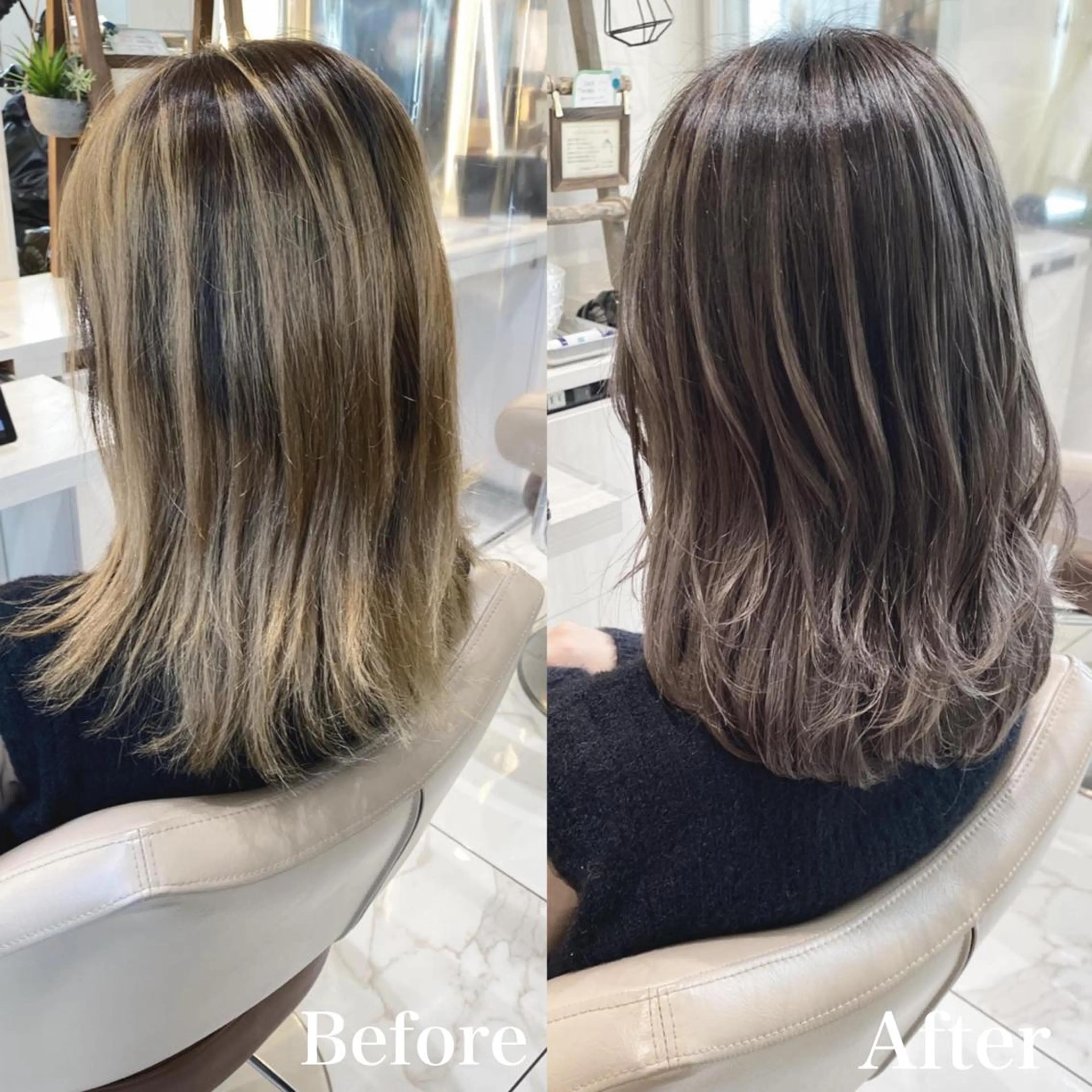 セミロング カラー バレイヤージュ 髪質改善 レイヤーカット カット ヘアカラー トリートメント 山崎俊輔/髪質改善 /バレイヤージュのヘアスタイル