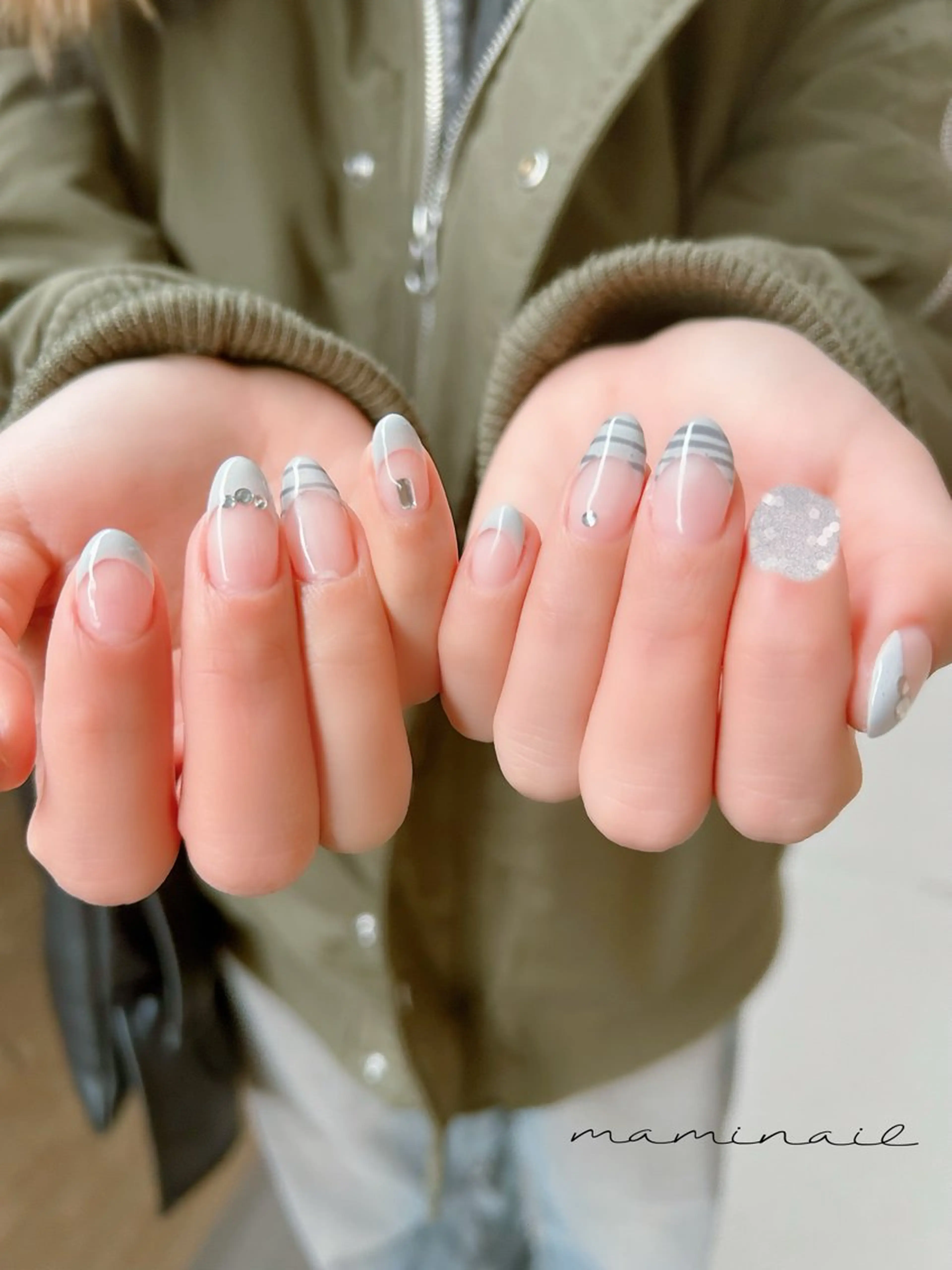 ネイル ボーダー フレンチネイル ハンドネイル 自宅サロン♡ Mamiのネイルデザイン