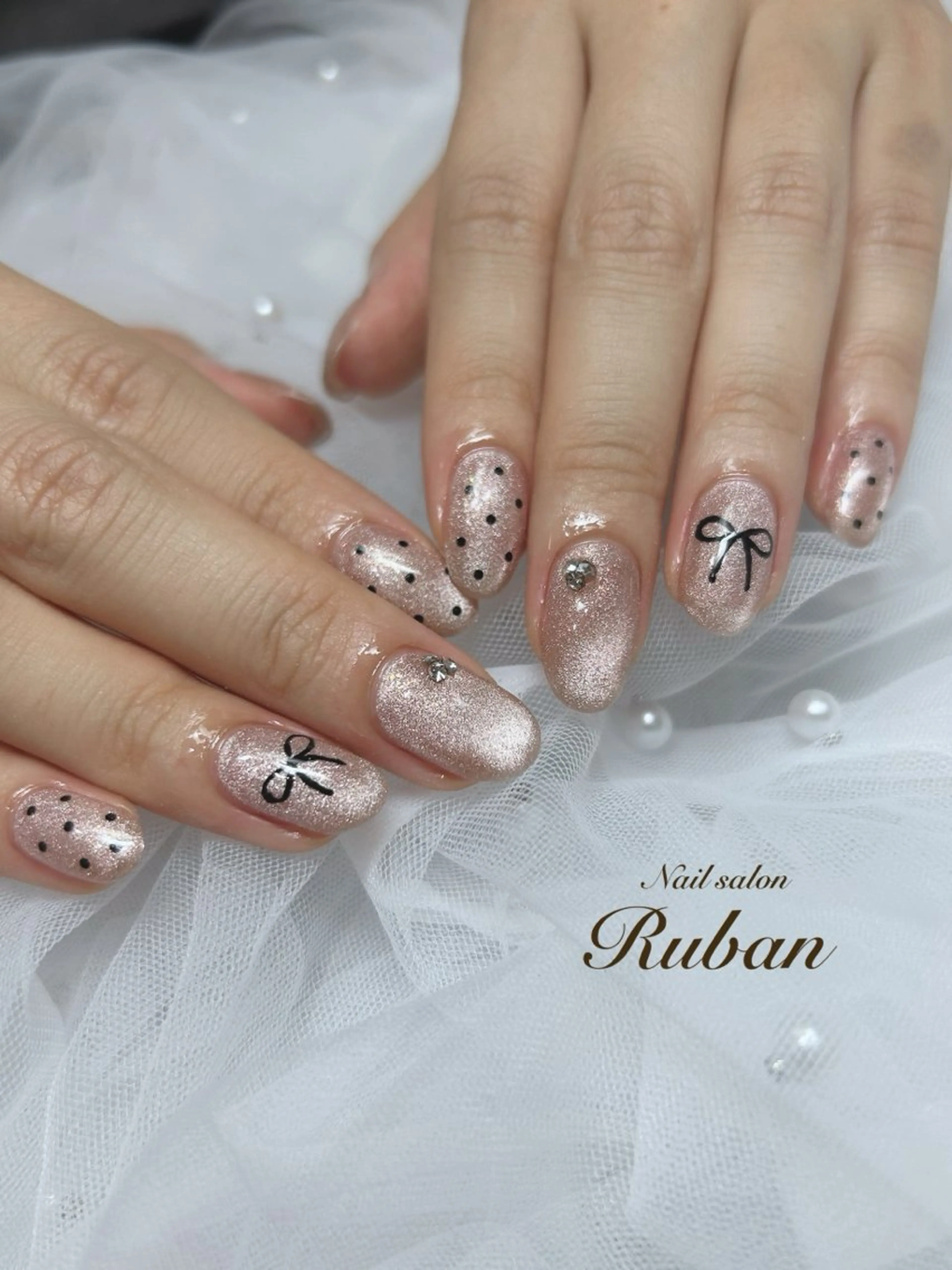 ネイル アートネイル ドット マグネットネイル 持ち込み リボン Nail salon Rubanのネイルデザイン