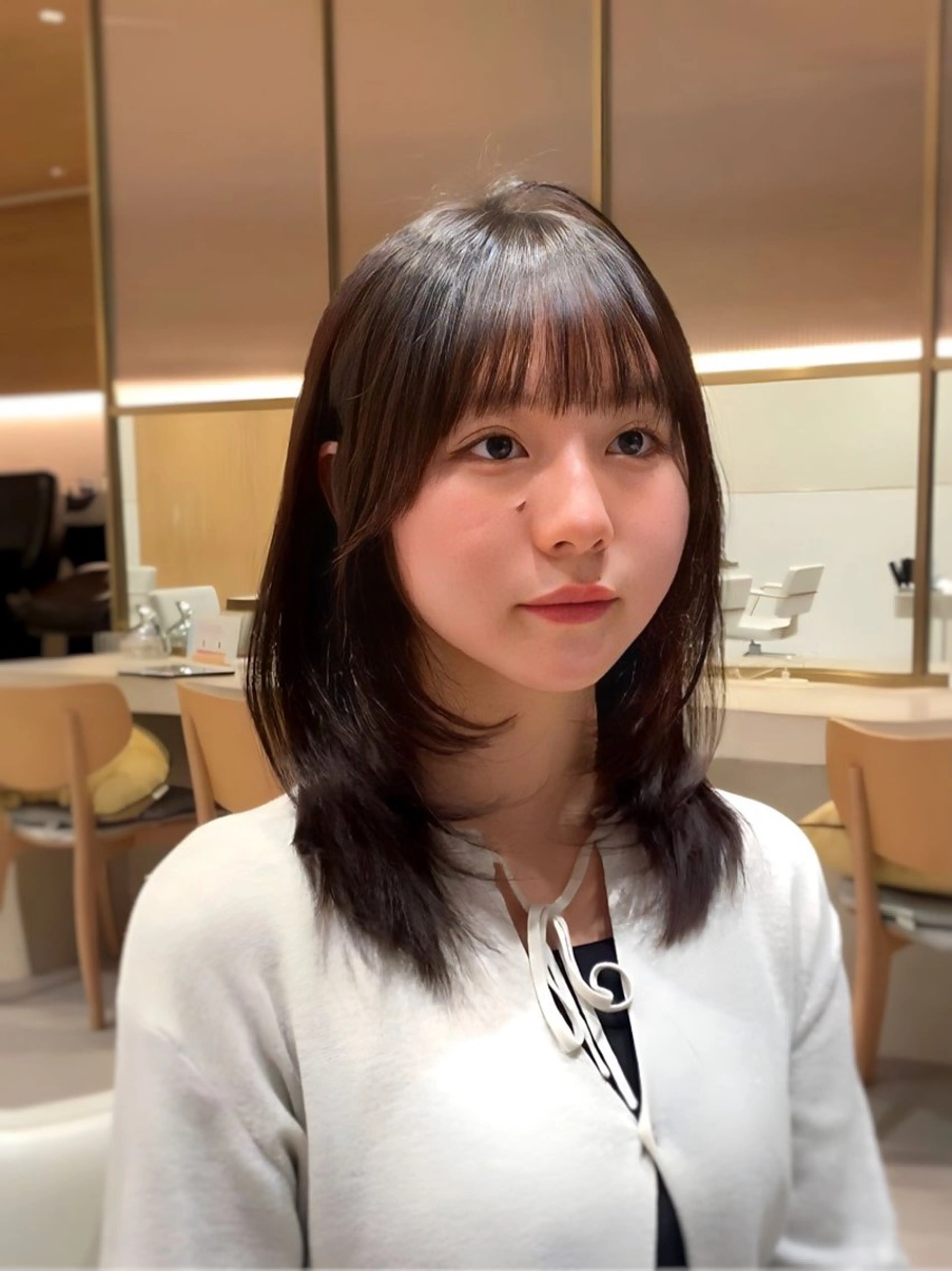 セミロング カラー パーマ ヘアアレンジ ブリーチ ブラウンカラー グレージュ イルミナカラー ブリーチなしカラー カット ヘアカラー トリートメント ヘアセット 小野寺瑞希 /最小顔カットのヘアスタイル