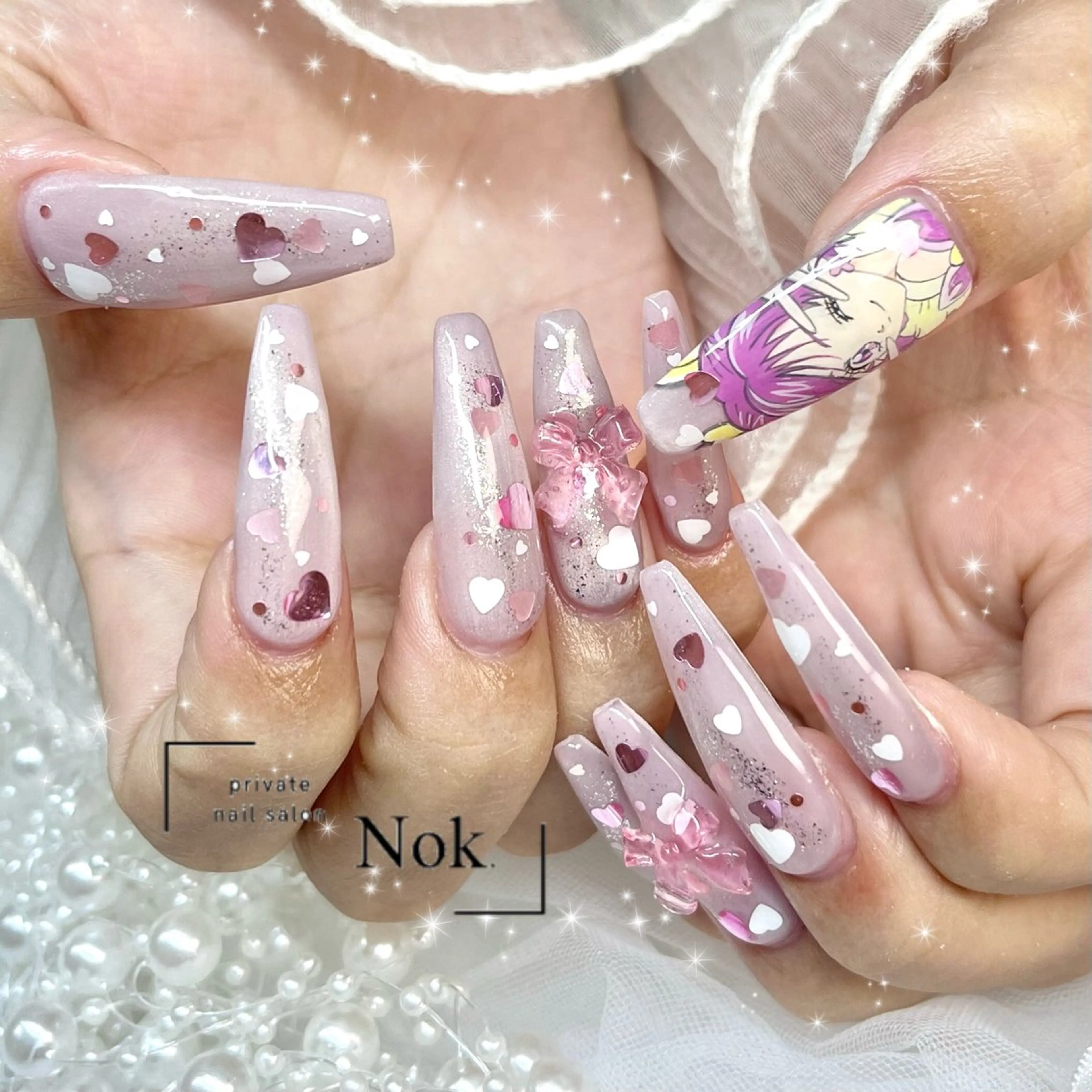 ネイル リボン ハンドネイル 池袋痛ネイル Nok. 渡辺のネイルデザイン