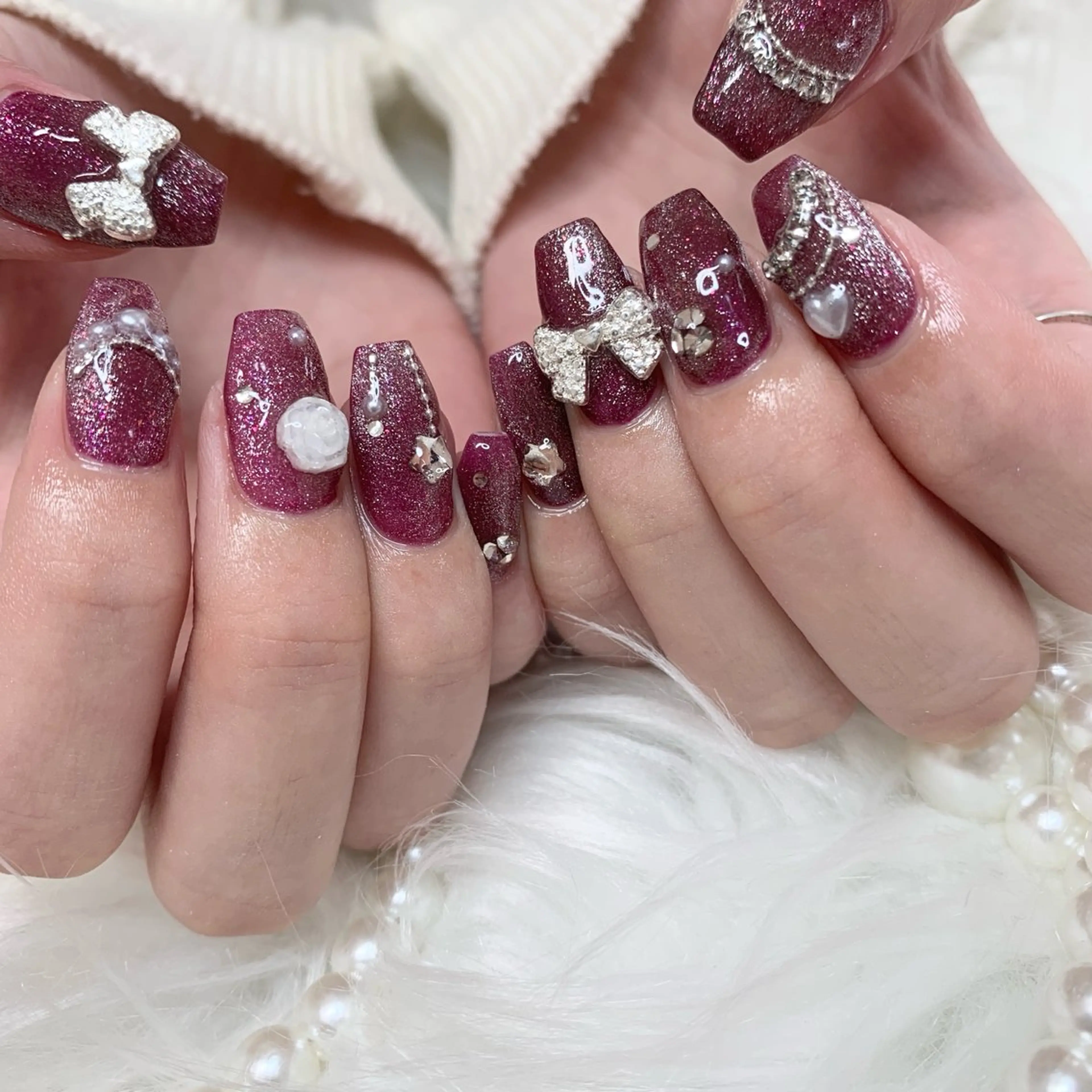 ネイル リボン ハンドネイル La neige* yuki 🐩🌙のネイルデザイン