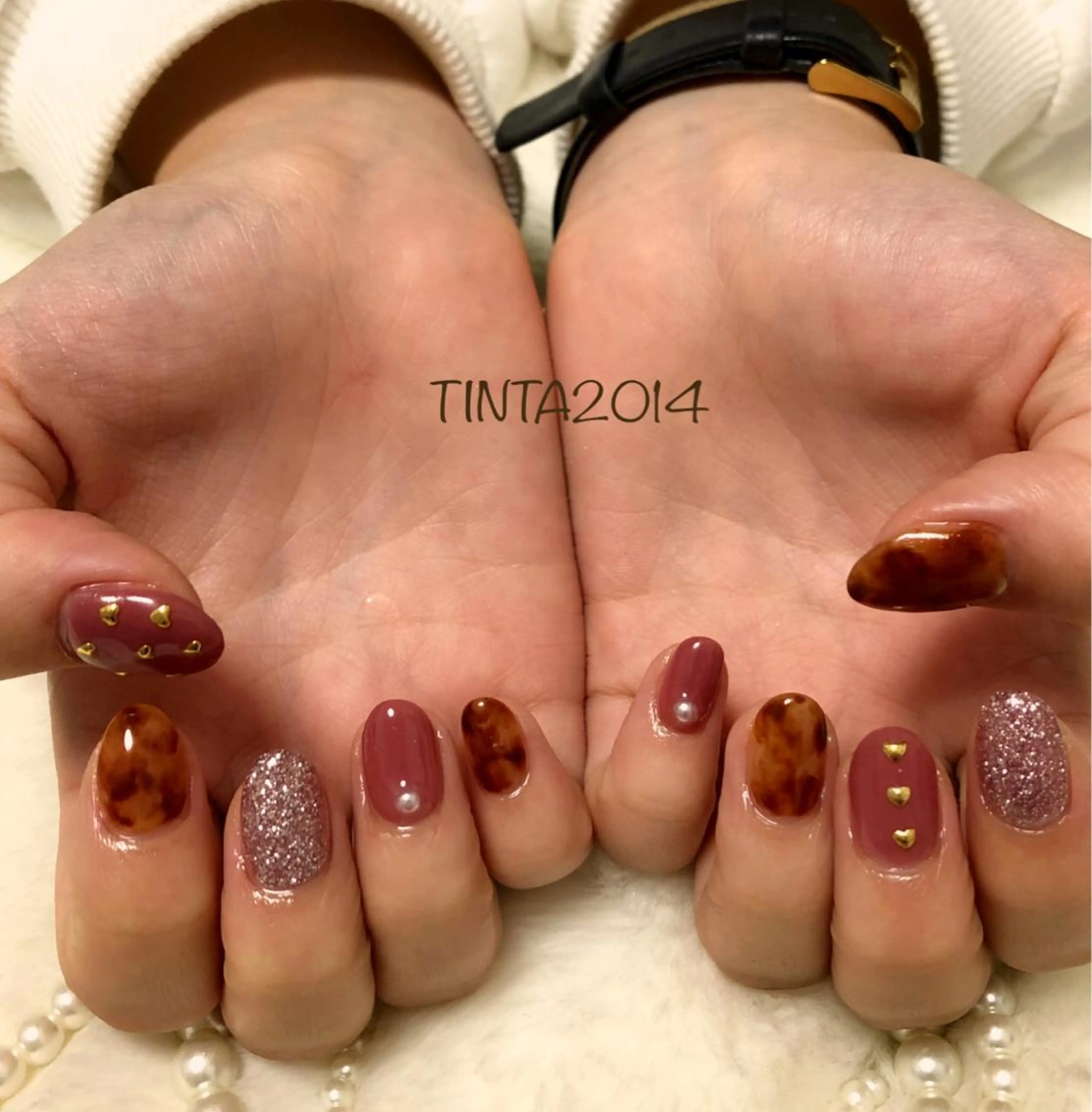 ネイル べっ甲ネイル ハート 馬場 典子のネイルデザイン