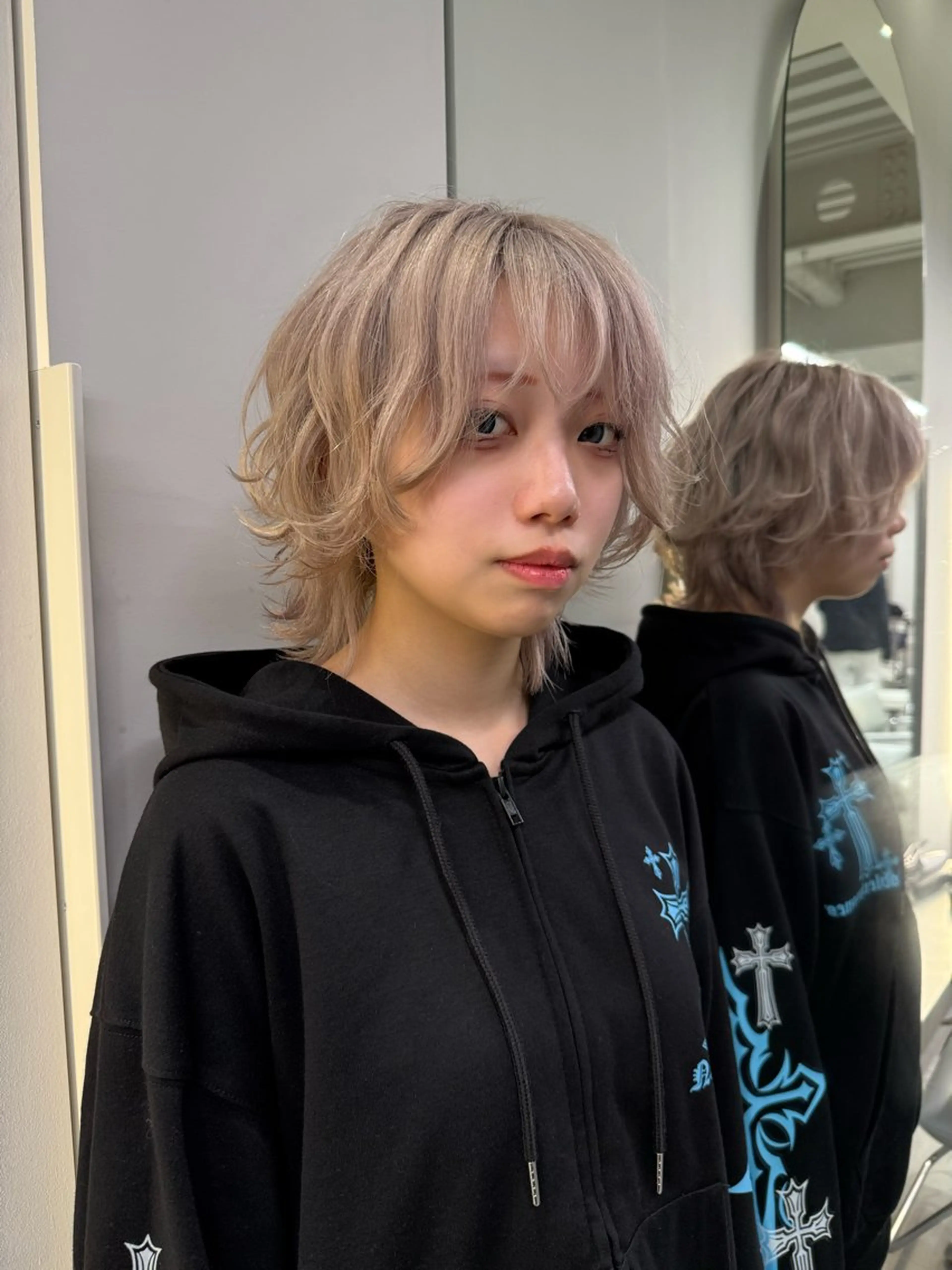 ミディアム カラー ベージュカラー ブリーチ オレンジ ホワイトベージュ ヘアカラー 村田 旭のヘアスタイル