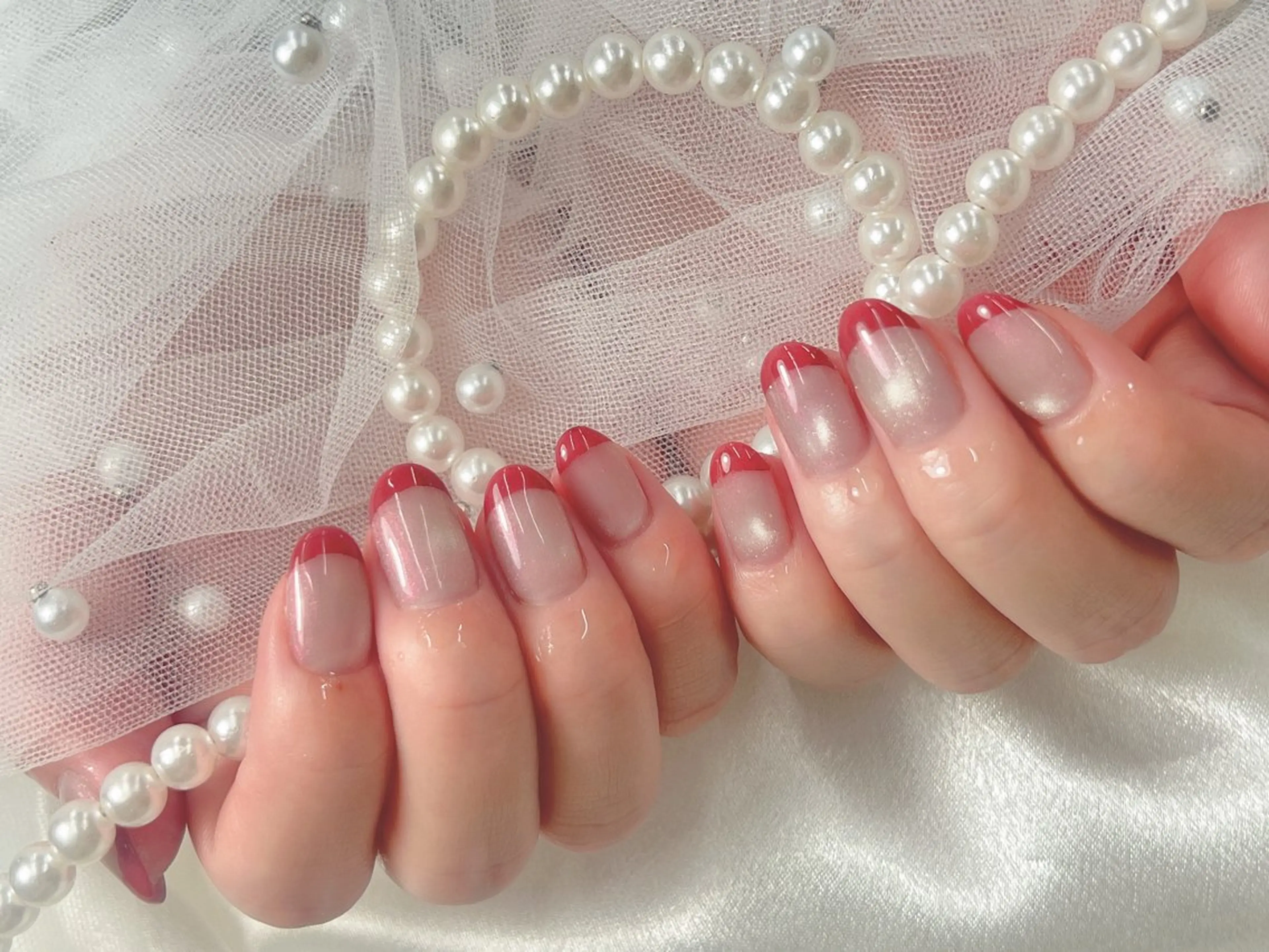 ネイル フレンチネイル マグネットネイル マグネットフレンチ ハンドネイル bijou nails 蓮のネイルデザイン
