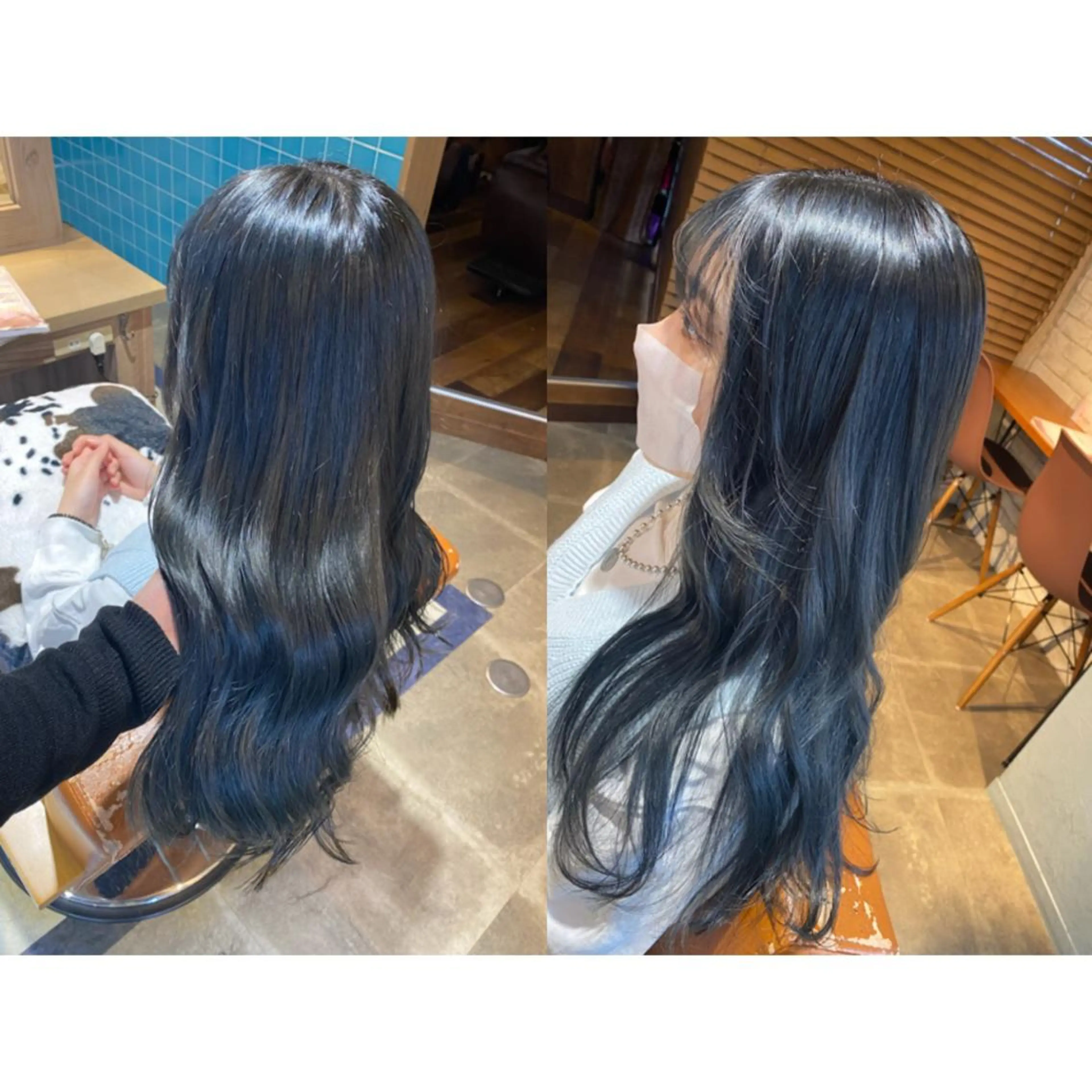 カラー 黒髪 ブリーチ ブルーカラー ブルーブラック カット ヘアカラー トリートメント 🐻結んで可愛い hair EMI🐻のヘアスタイル