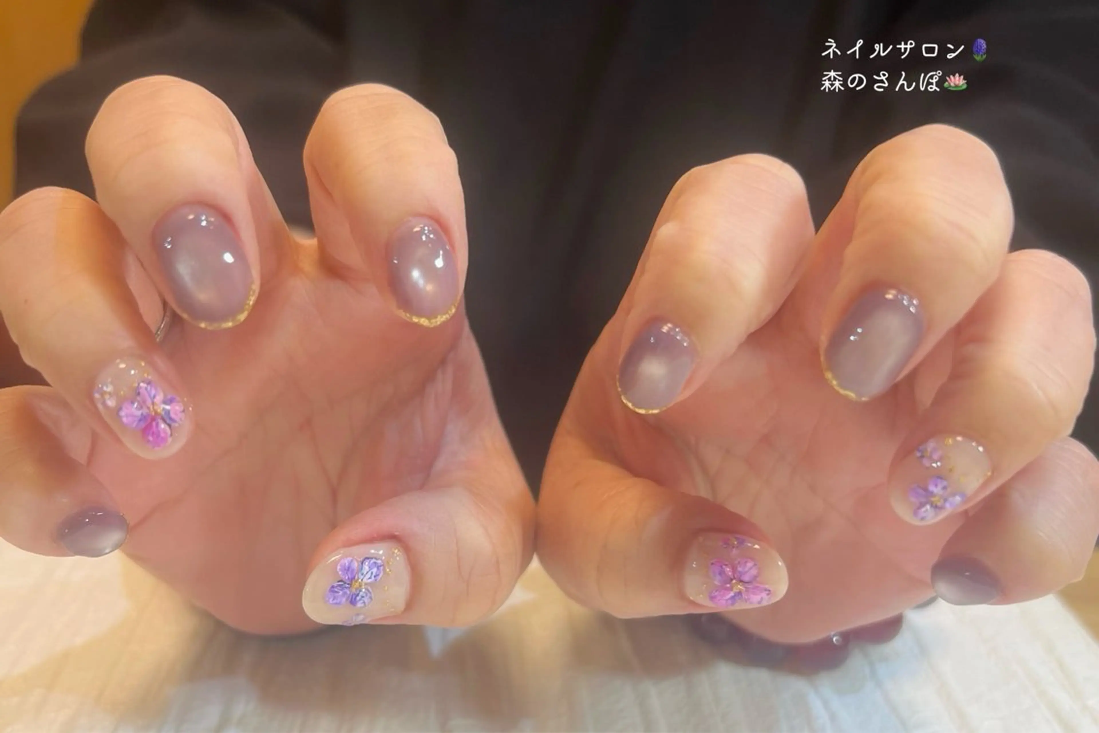 ネイル ハンドネイル ショートネイル 森のさんぽ道のネイルデザイン