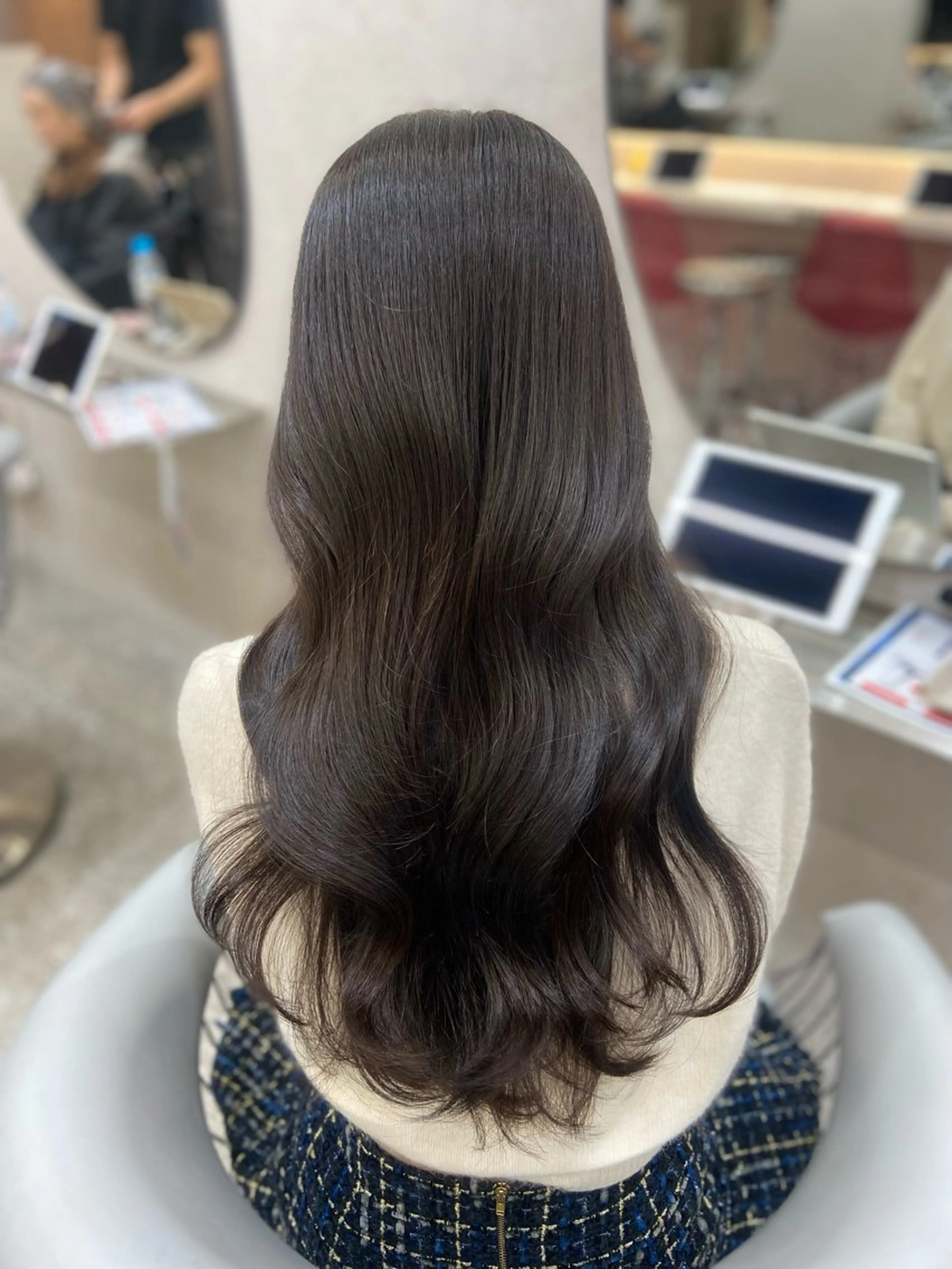 ロング カラー ブリーチ グレージュ ブリーチなしカラー ヨシンモリ 韓国風ヘア 新宿/韓国ヘア 中明度カラー/かやのヘアスタイル