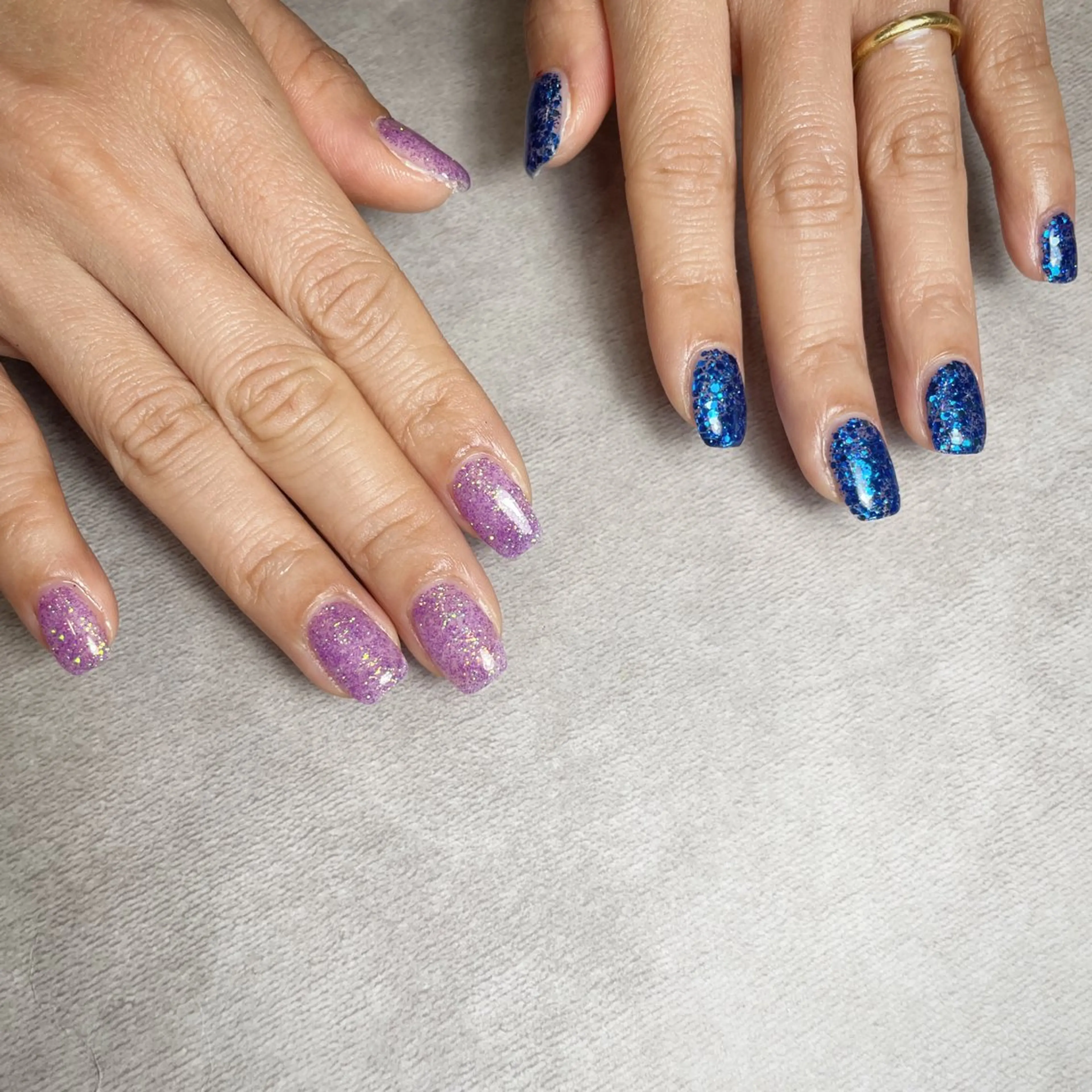 ネイル ブルー ラメ(グリッター) パープル ハンドネイル K Harukaのネイルデザイン