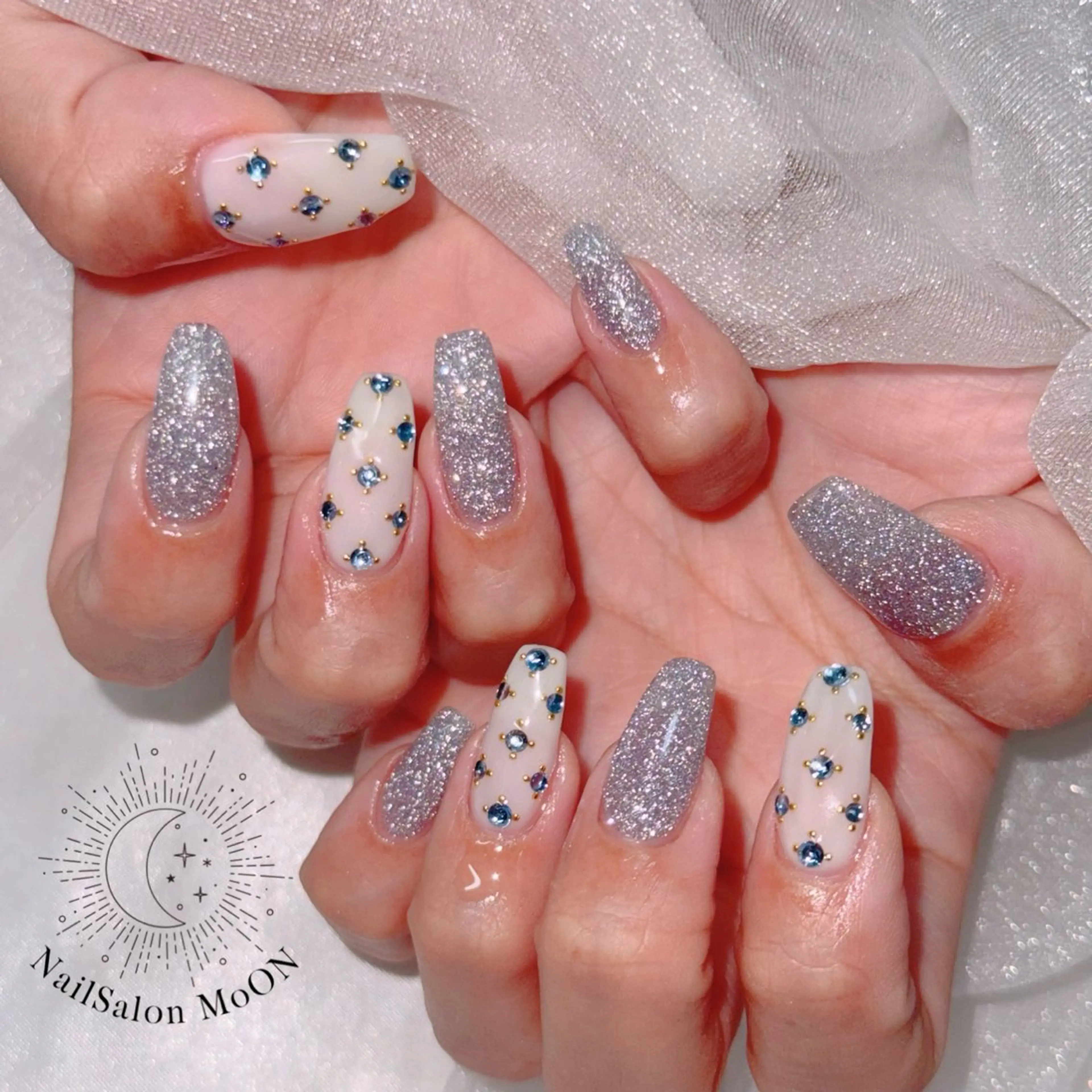 ネイル フラッシュネイル ラメ(グリッター) MoON...❤︎ MeGuのネイルデザイン