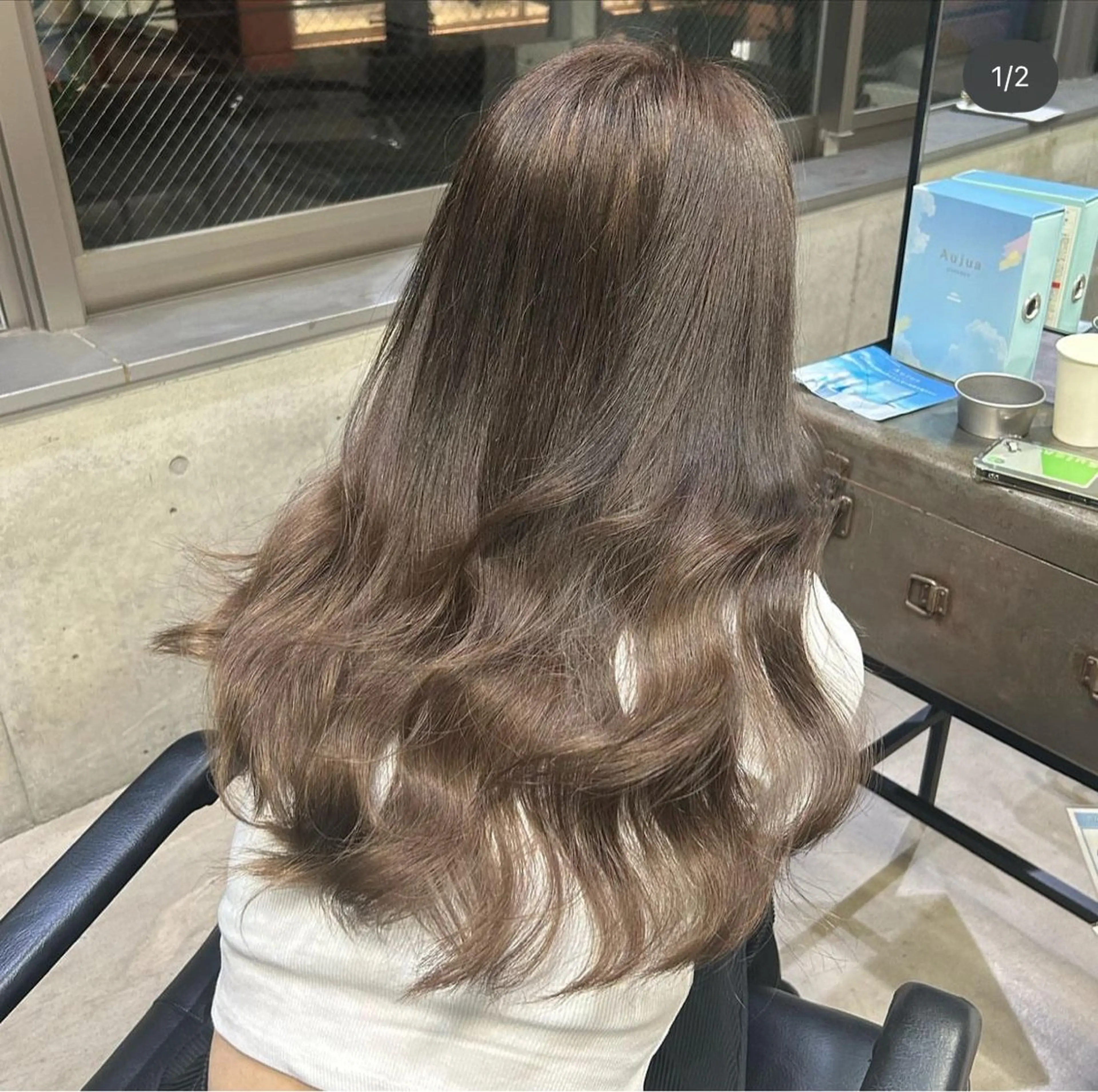 ロング カラー ベージュカラー 韓国ボブ/レイヤー ボブ/ EMIRIのヘアスタイル