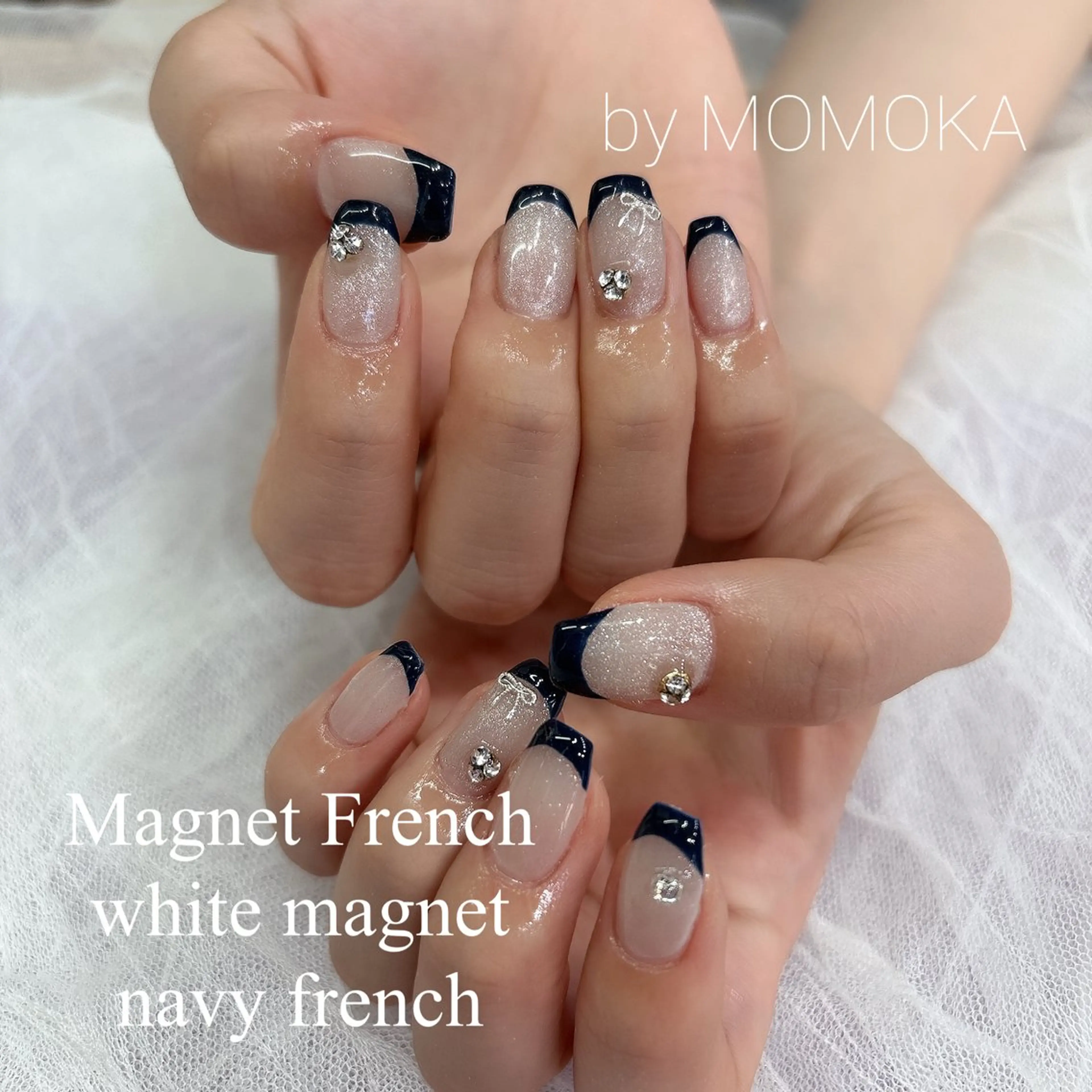 ネイル フレンチネイル ネイビー ハンドネイル Momo nailsalonのネイルデザイン