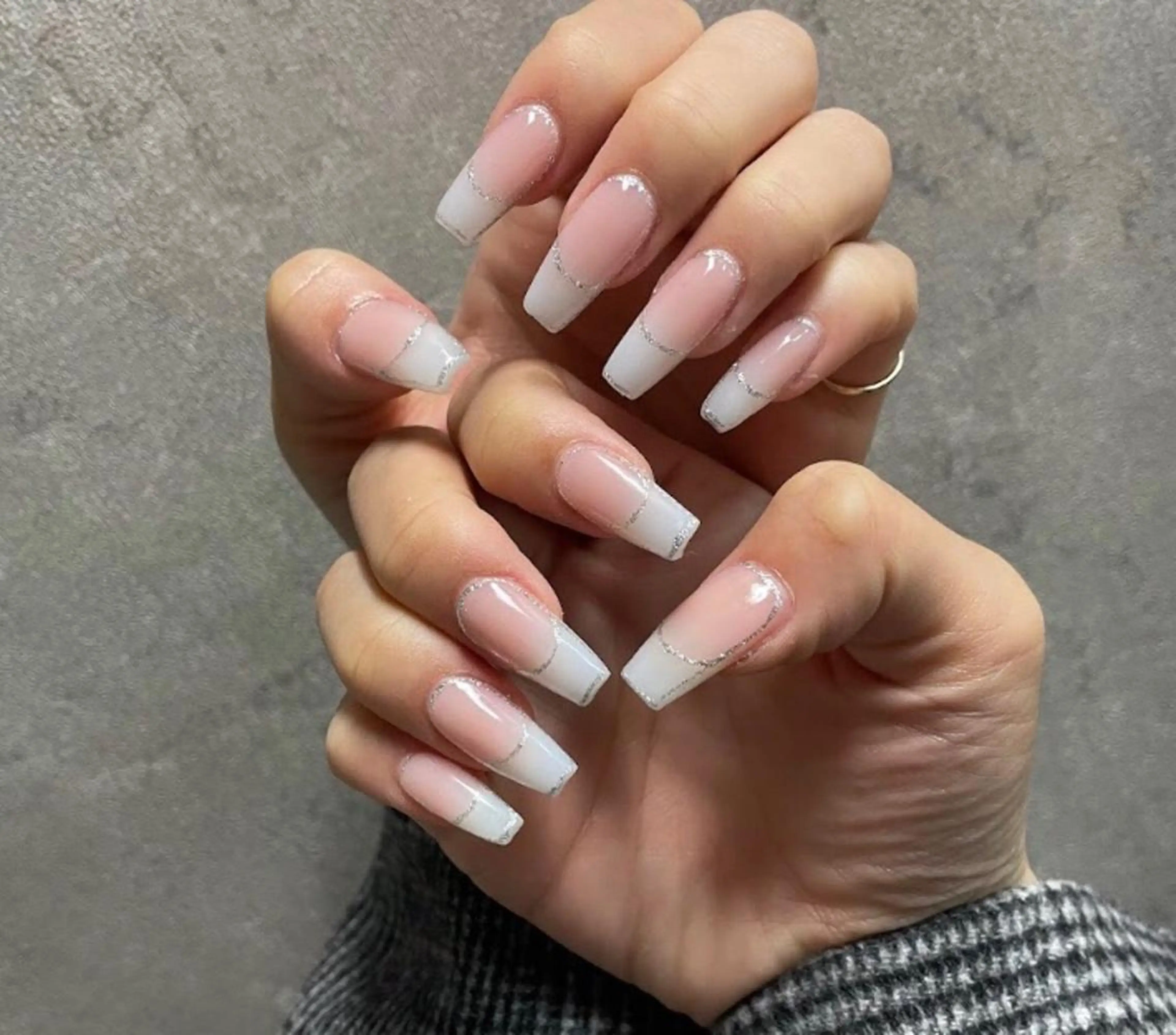 ネイル アートネイル クリアネイル フレンチネイル ジェルネイル ラメ(グリッター) nailstudio eviz新宿店のネイルデザイン