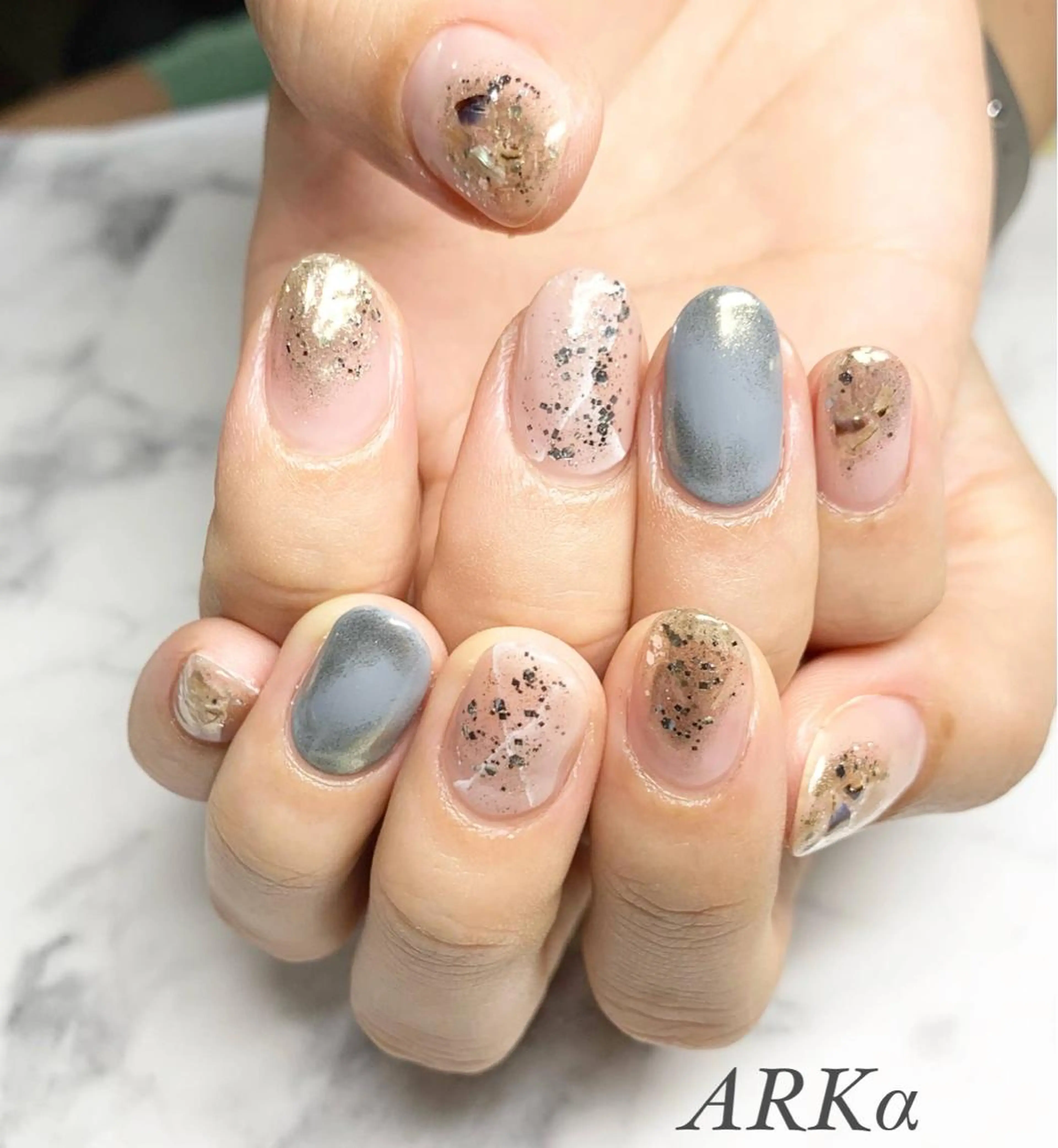 セミロング ネイル ミラーネイル ハンドネイル Nailsalon ARKαのネイルデザイン