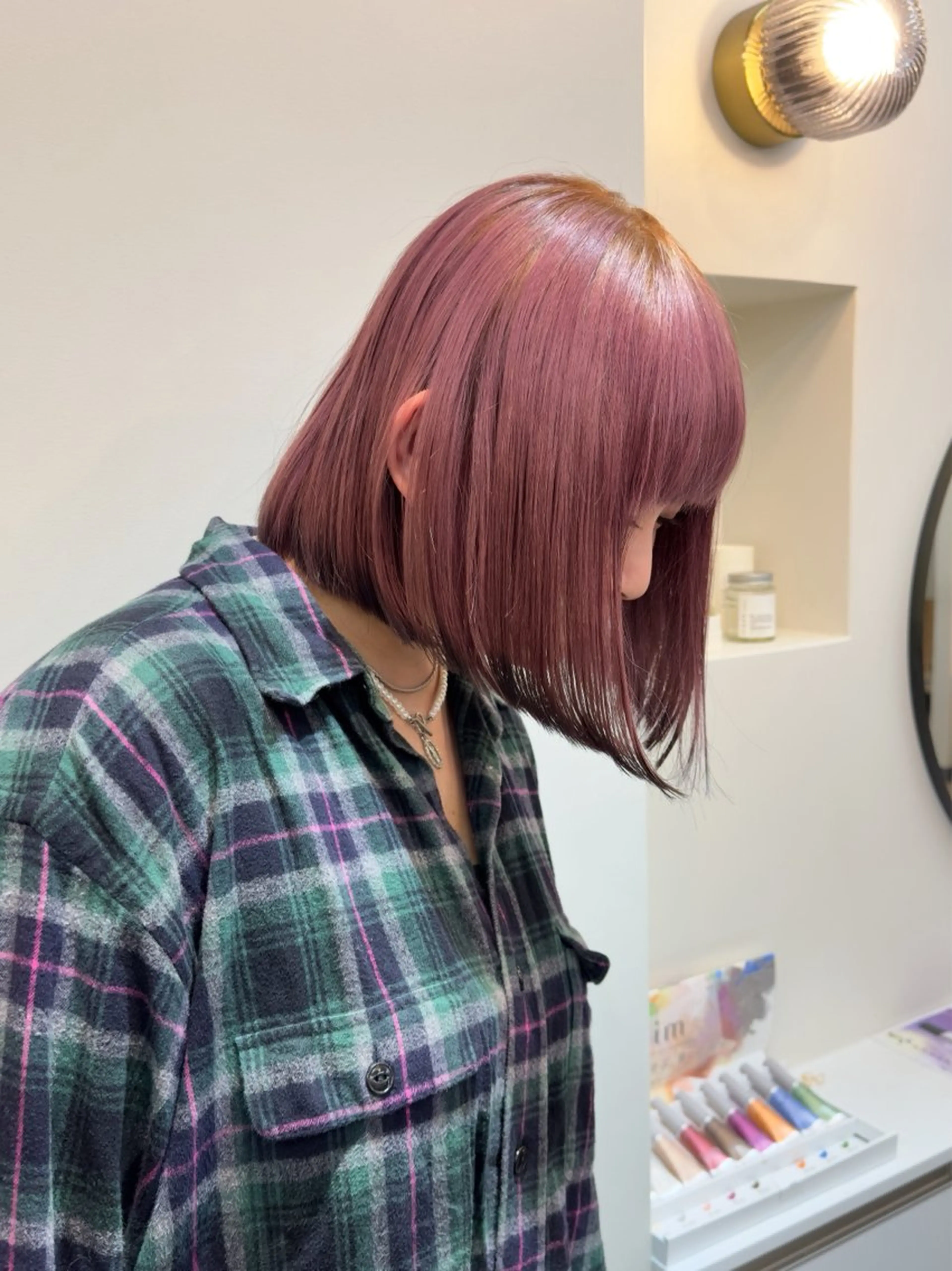 ショート カラー ブリーチ ピンクカラー ボブ トリートメント レイヤー/顔周り /いいぬまみかのヘアスタイル