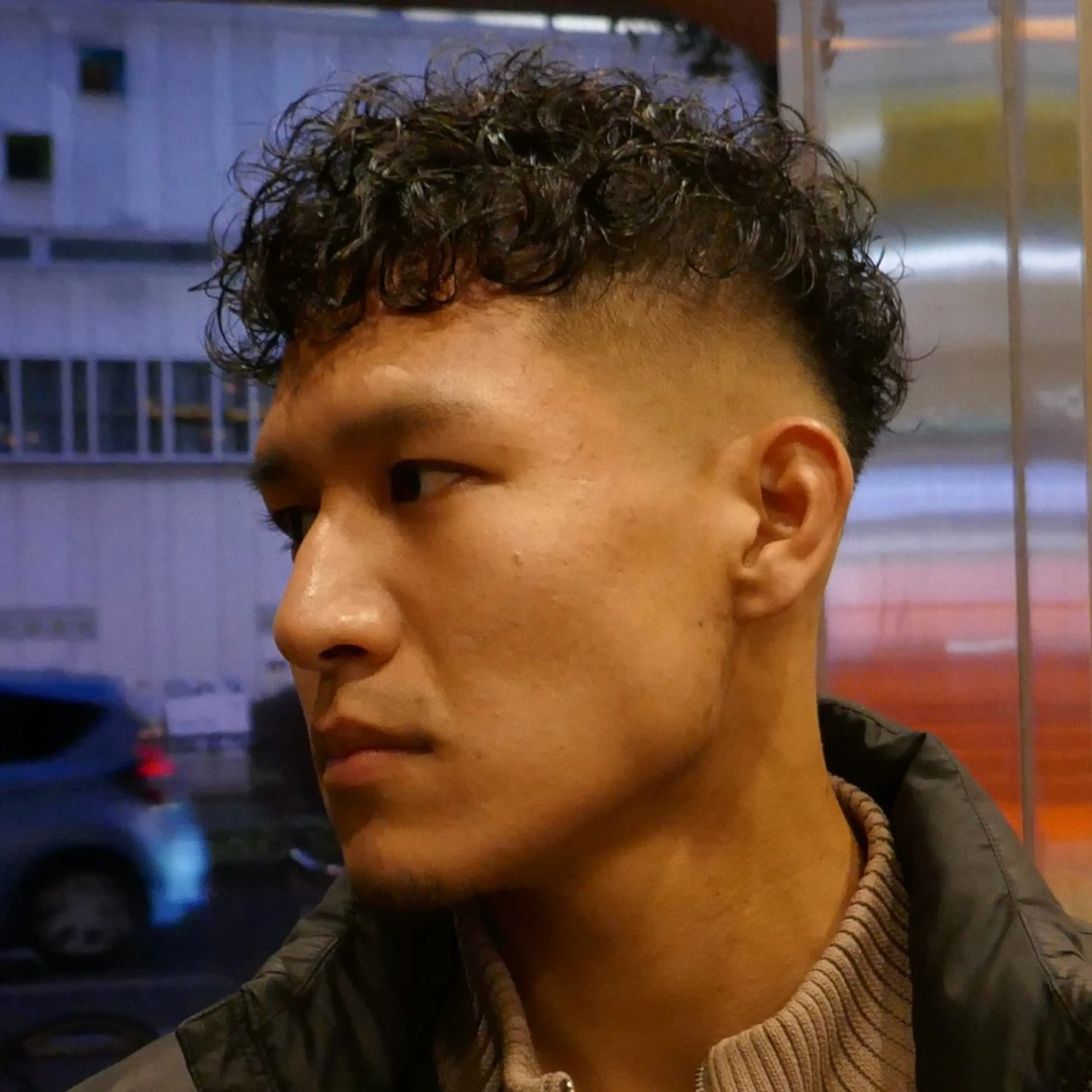 ショート パーマ メンズ オールバック フェードカット メンズパーマ スキンフェード スペインカール カット パーマ 立川/メンズパーマ 厚進太郎のヘアスタイル