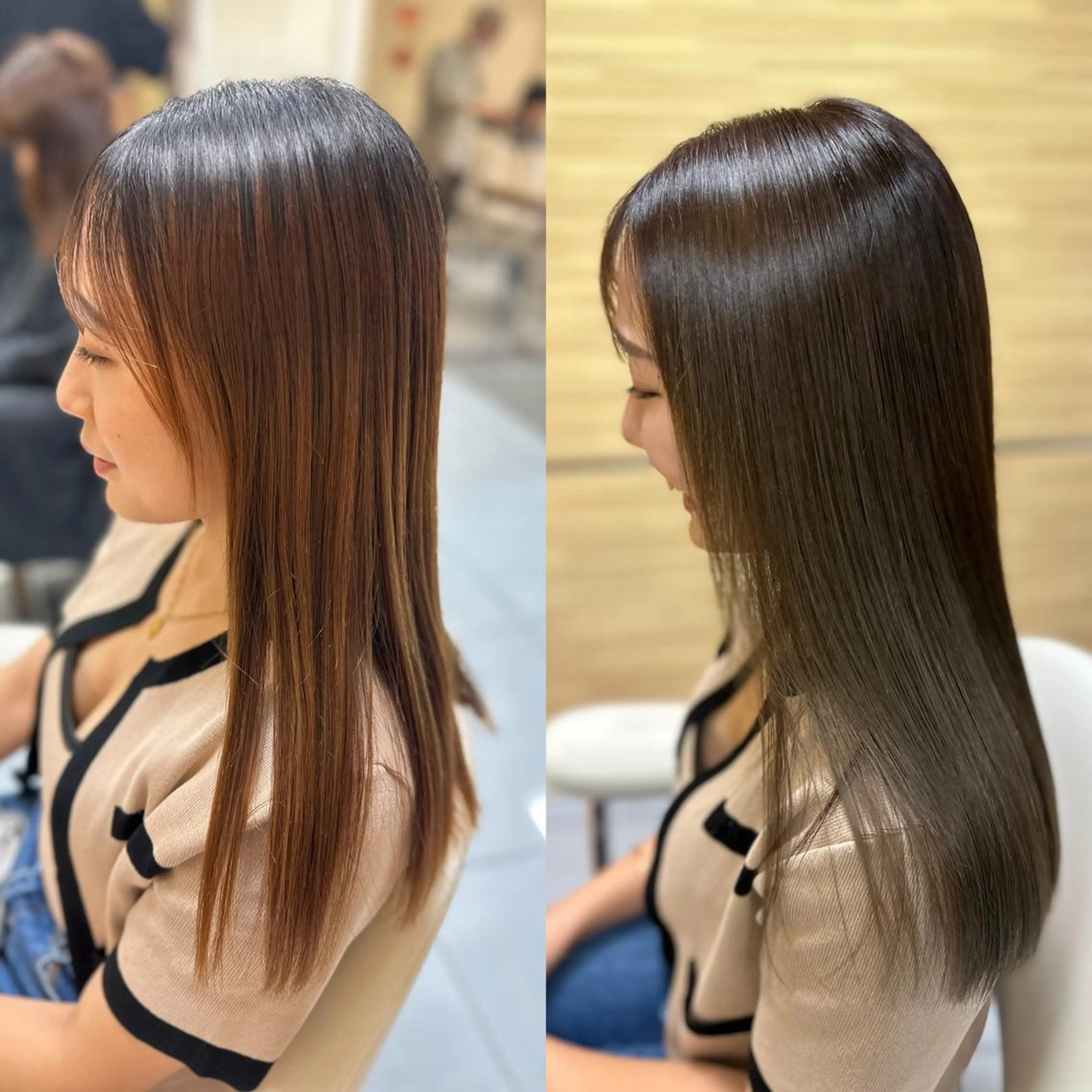 セミロング カラー パーマ ヘアカラー 縮毛矯正 トリートメント 髪質改善/縮毛矯正 /レイヤー岡部のヘアスタイル