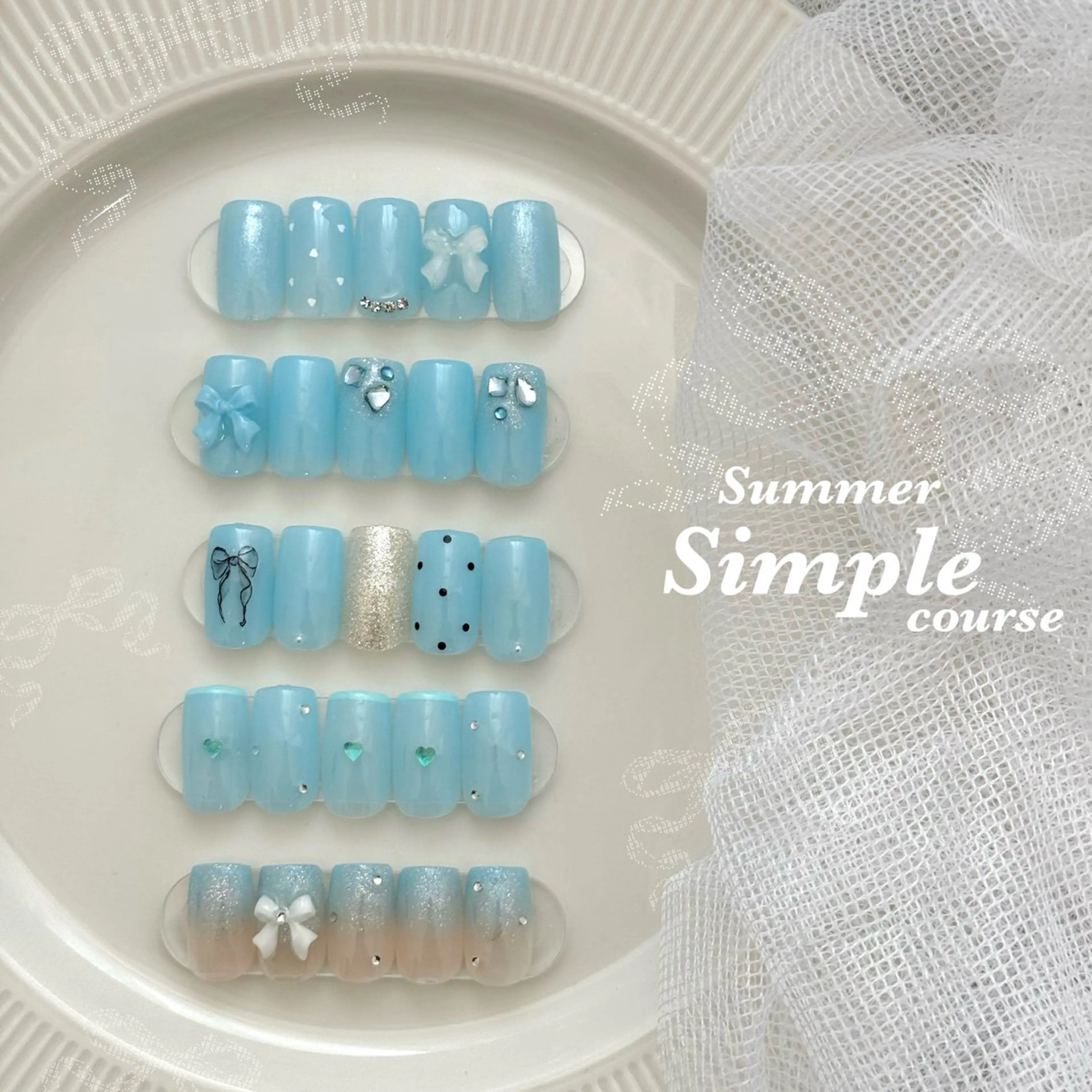 ネイル ガーリー ハート リボン シンプルネイル 夏ネイル ハンドネイル Blanche Ayaのネイルデザイン