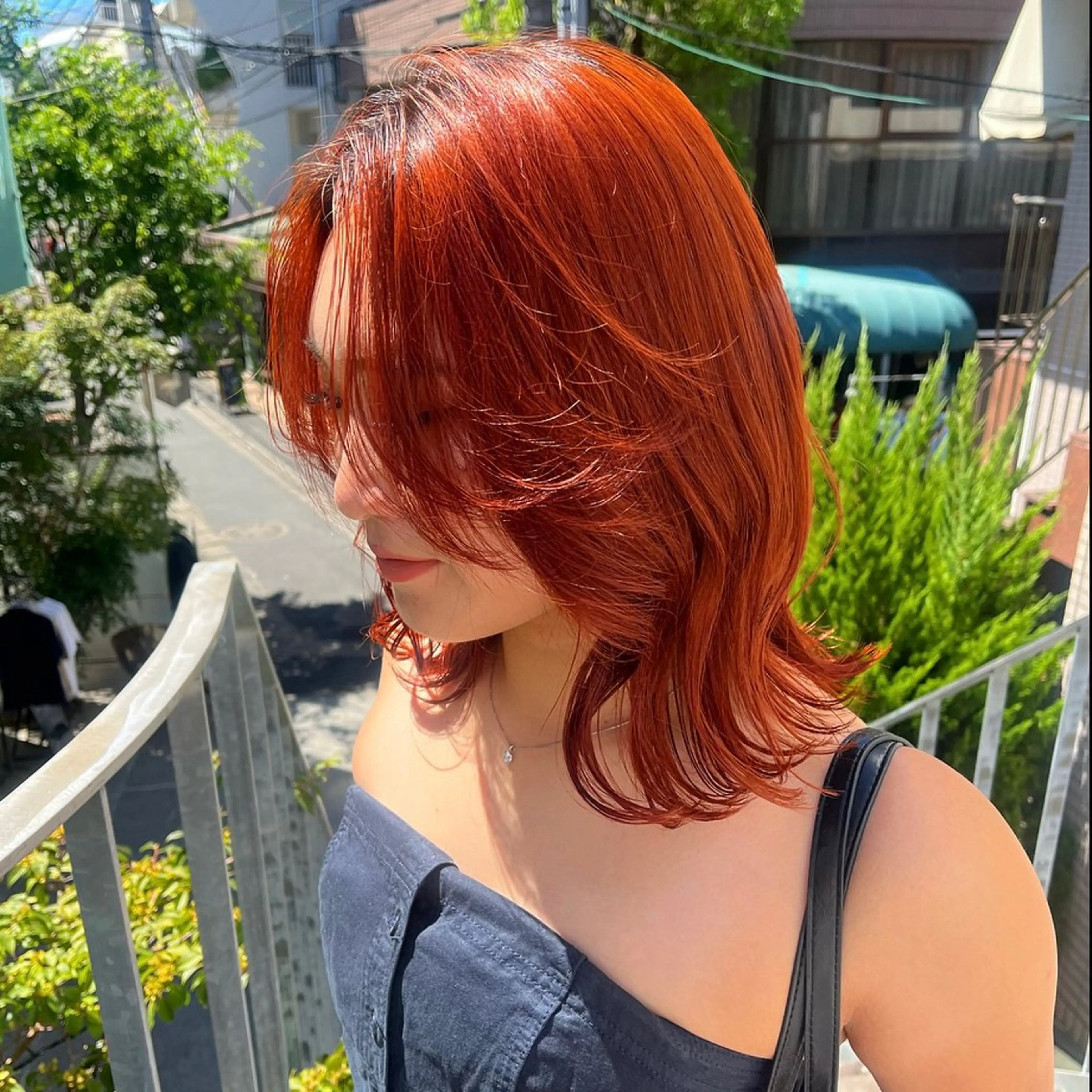 セミロング カラー オレンジ ヘアカラー トリートメント ボブハイトーン🦖 デザインMAMIのヘアスタイル