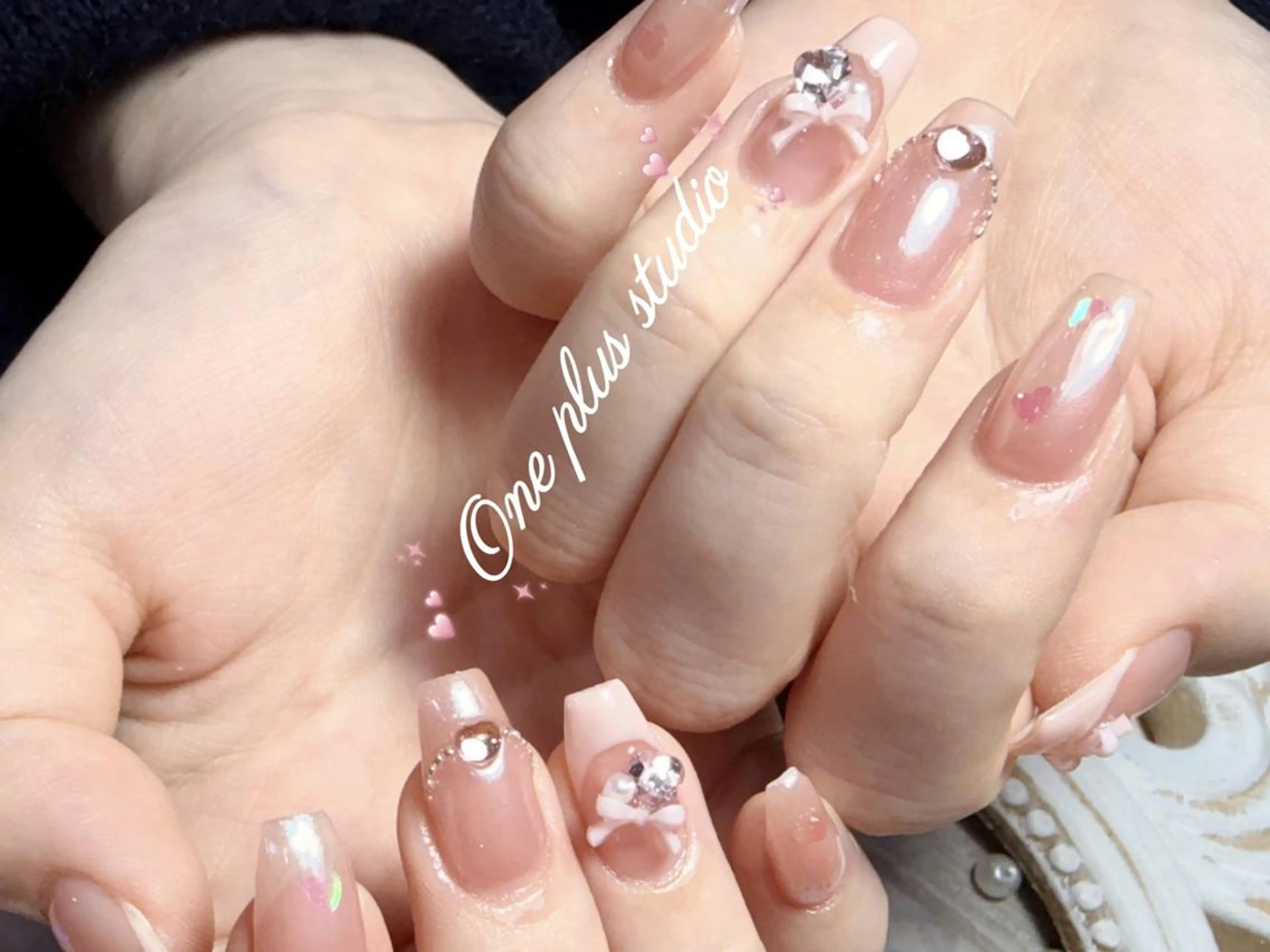 ネイル アニマル柄 ボルドー ブラウン フレンチネイル マグネットネイル One plus StudioNailのネイルデザイン