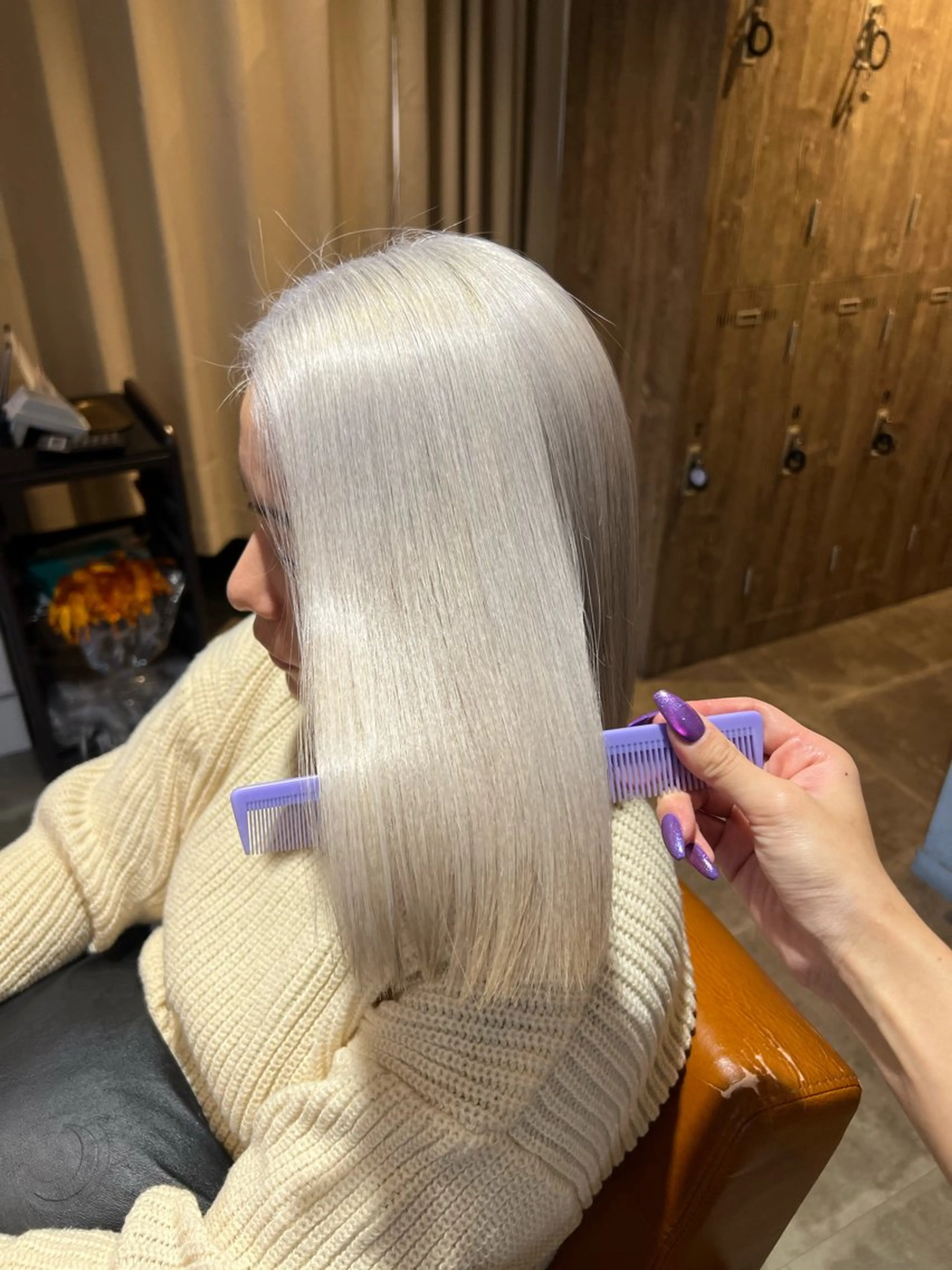 カラー ブリーチ グレージュ ヘアカラー トリートメント ヘッドスパ ヘアセット まつパ/ケア ブリーチ/sEnAのヘアスタイル