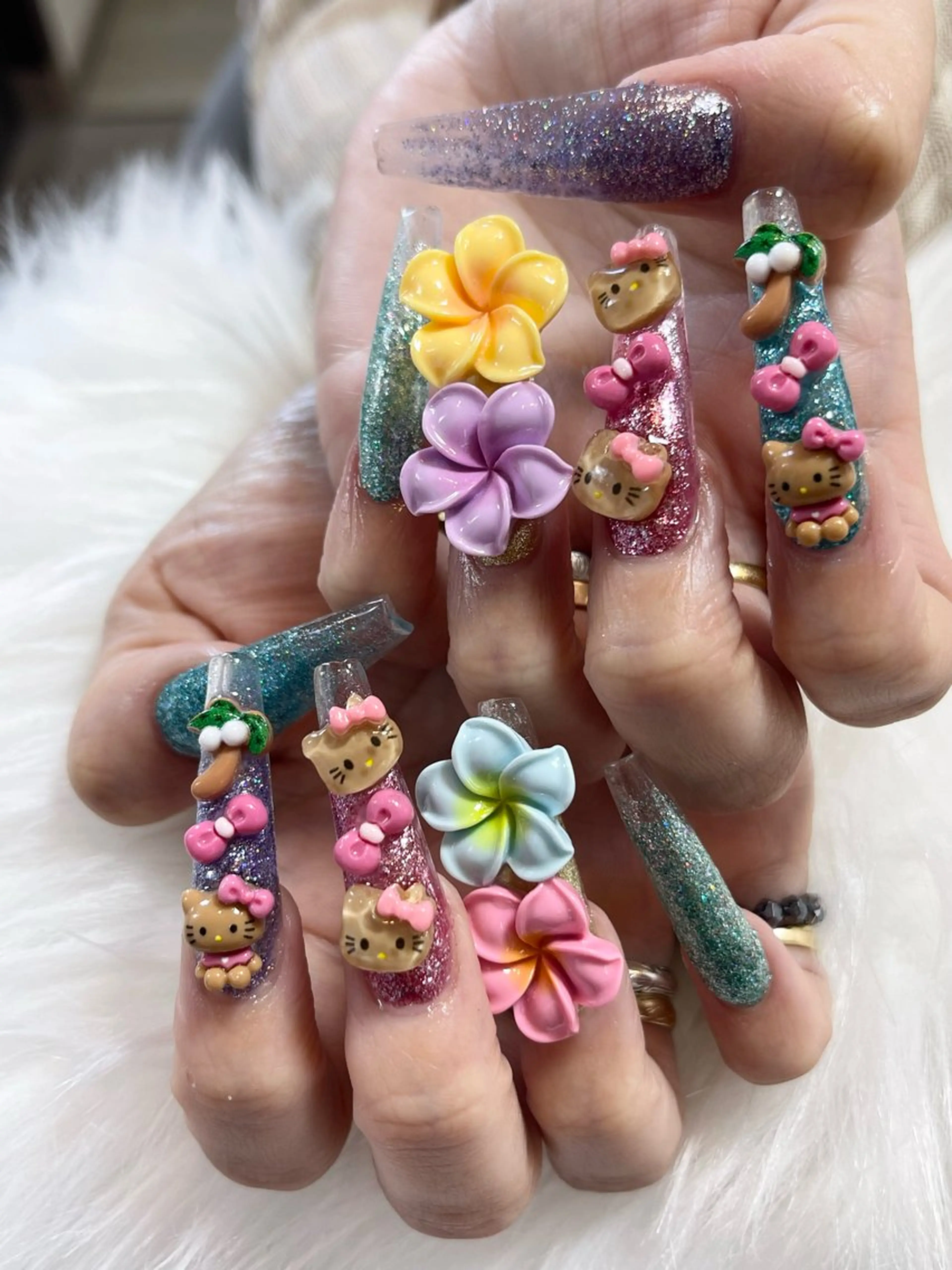 ネイル ラメ(グリッター) ラメグラデーション ロングネイル スカルプネイル 夏ネイル おうちサロン by maururuのネイルデザイン